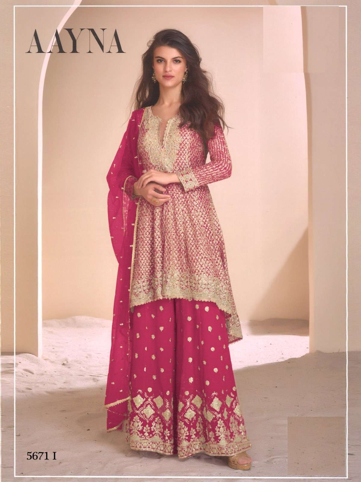 DESIGNER WEDDING PARTY WEAR HEAVY REAL GEORGETTE RANI PINK SHARARA SALWAR SUIT RH SY AAYNA 5671 I
