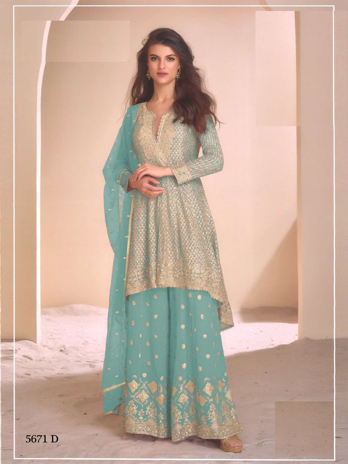 DESIGNER WEDDING PARTY WEAR HEAVY REAL GEORGETTE SKY BLUE SHARARA SALWAR SUIT RH SY AAYNA 5671 D