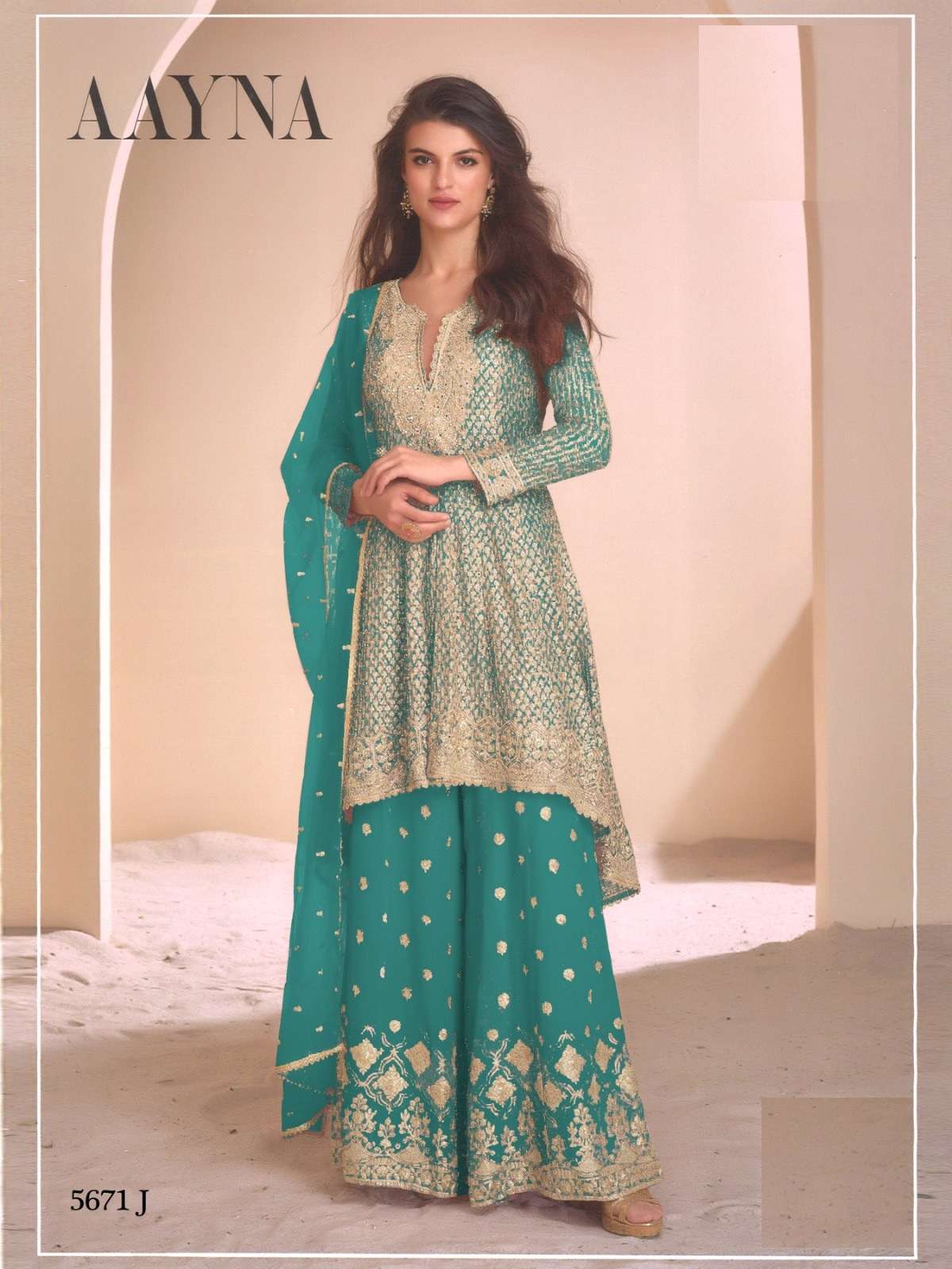 DESIGNER WEDDING PARTY WEAR HEAVY REAL GEORGETTE TEAL BLUE SHARARA SALWAR SUIT RH SY AAYNA 5671 J