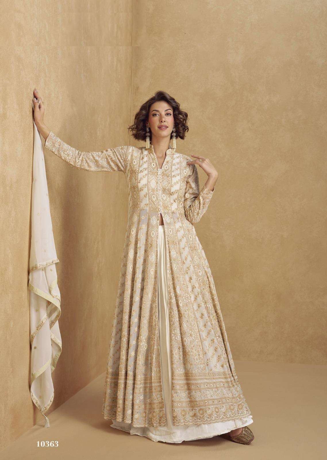 DESIGNER WEDDING PARTY WEAR HEAVY REAL GEORGETTE WHITE SHARARA SALWAR SUIT AF JHASI 10363