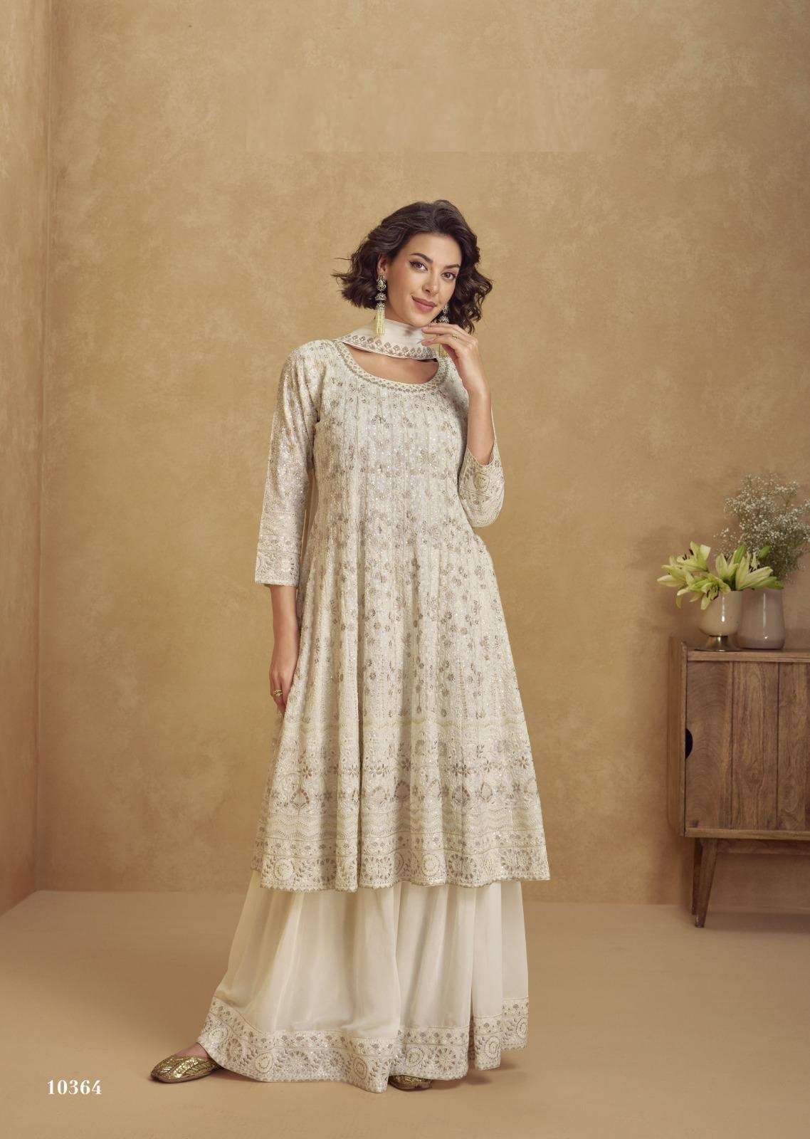 DESIGNER WEDDING PARTY WEAR HEAVY REAL GEORGETTE WHITE SHARARA SALWAR SUIT AF JHASI 10364