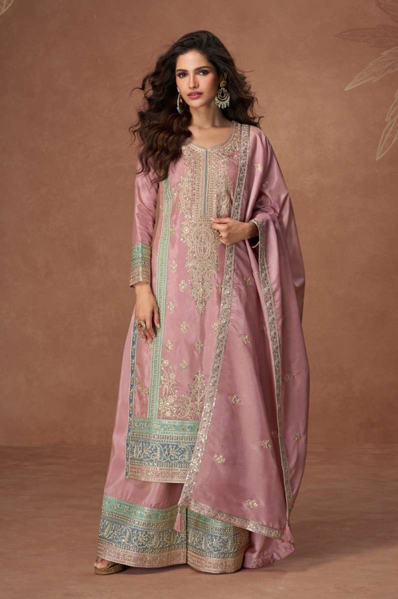 DESIGNER WEDDING PARTY WEAR HEAVY VICHITRA SILK LIGHT PINK SHARARA SALWAR SUIT SRH 1174 A