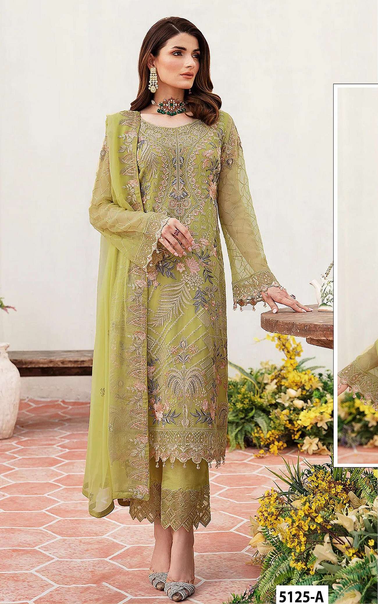 DESIGNER WEDDING PARTY WEAR STRAIGHT FAUX GEORGETTE GREEN PAKISTANI SALWAR SUIT JG 5125 A