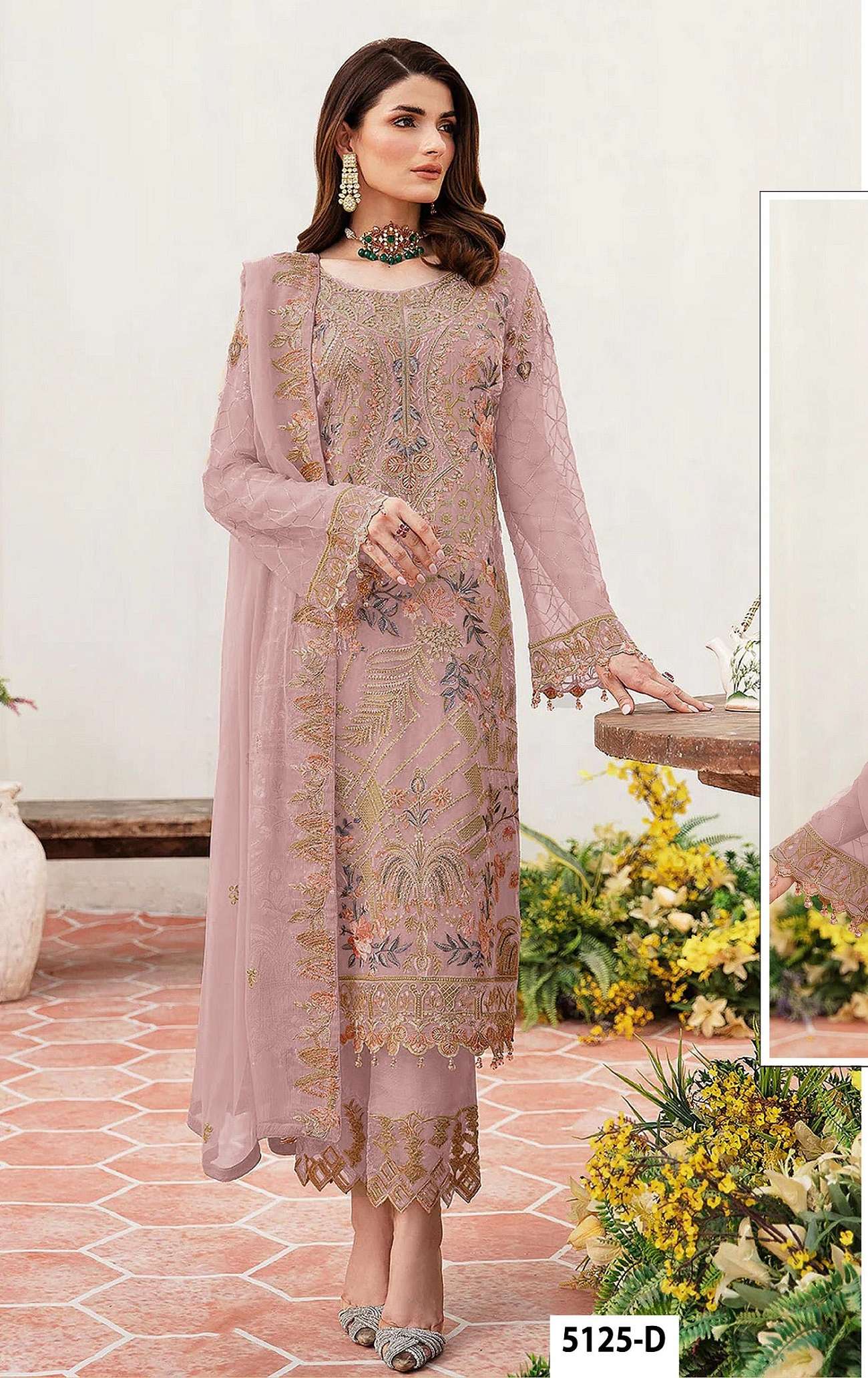 DESIGNER WEDDING PARTY WEAR STRAIGHT FAUX GEORGETTE PINK PAKISTANI SALWAR SUIT JG 5125 D