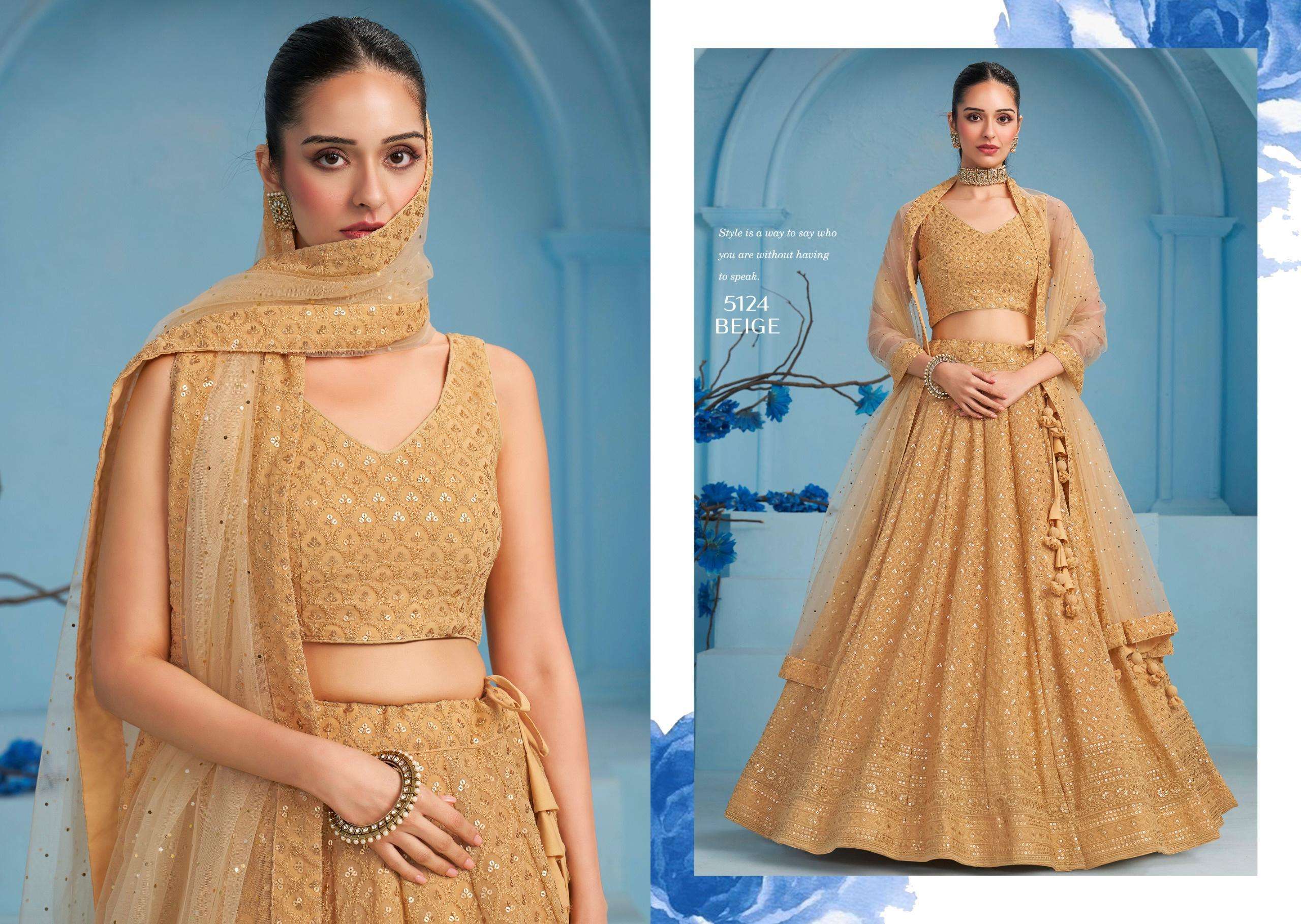 INDIAN DESIGNER BOLLYWOOD WEDDING PARTY WEAR BEIGE GEORGETTE LEHENGA CHOLI ZC 5124 K