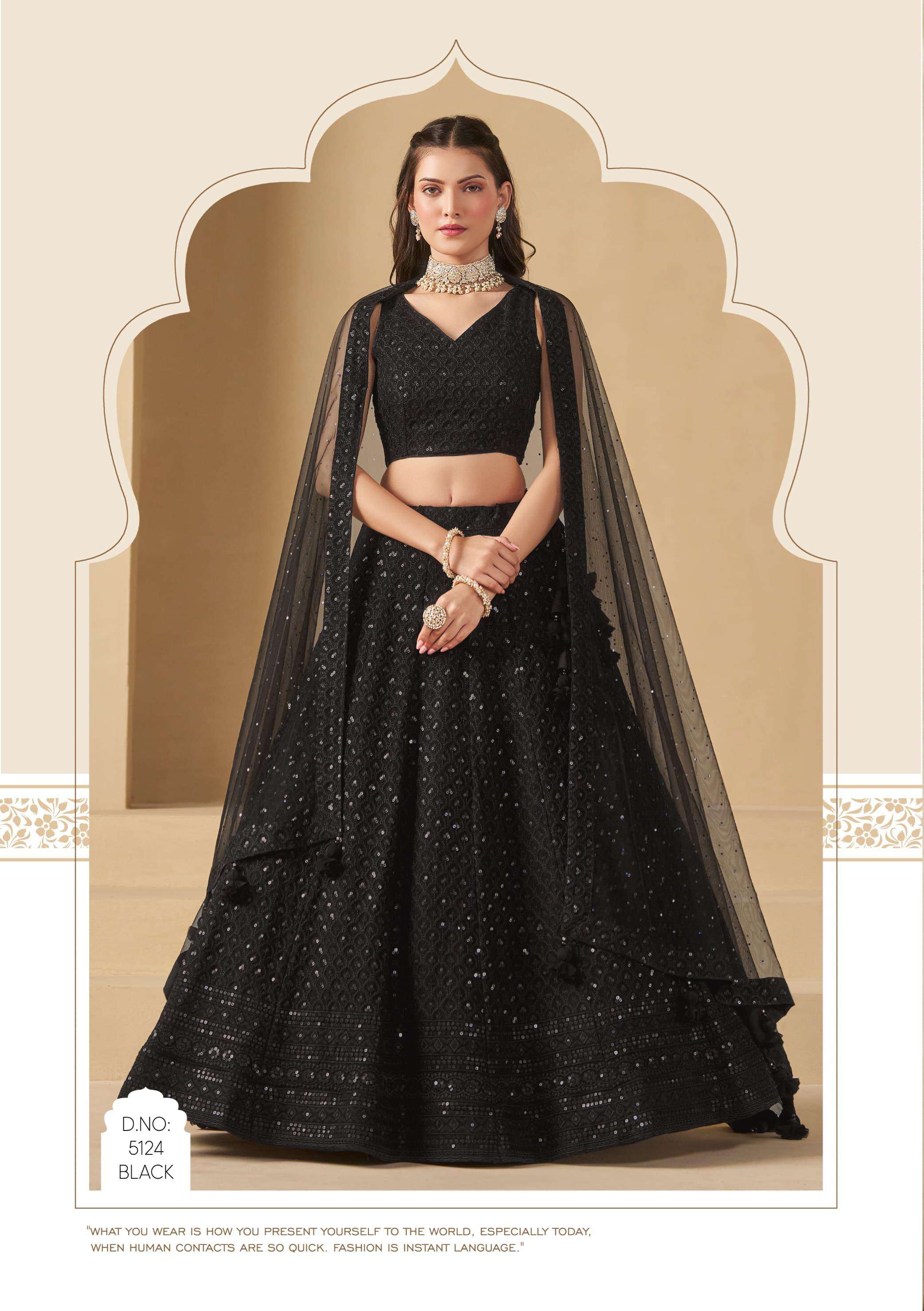 INDIAN DESIGNER BOLLYWOOD WEDDING PARTY WEAR BLACK GEORGETTE LEHENGA CHOLI ZC 5124 A