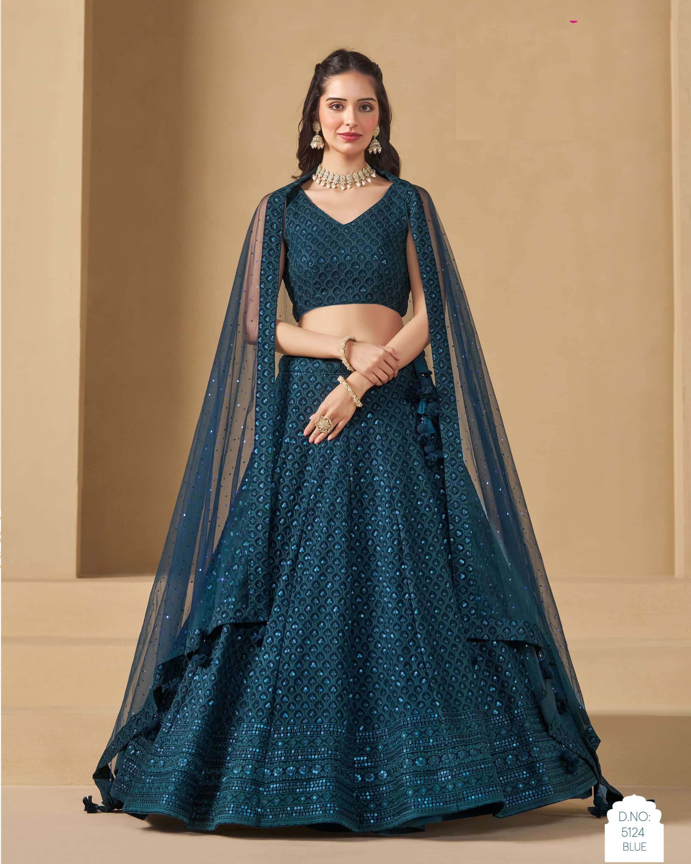 INDIAN DESIGNER BOLLYWOOD WEDDING PARTY WEAR BLUE GEORGETTE LEHENGA CHOLI ZC 5124 B
