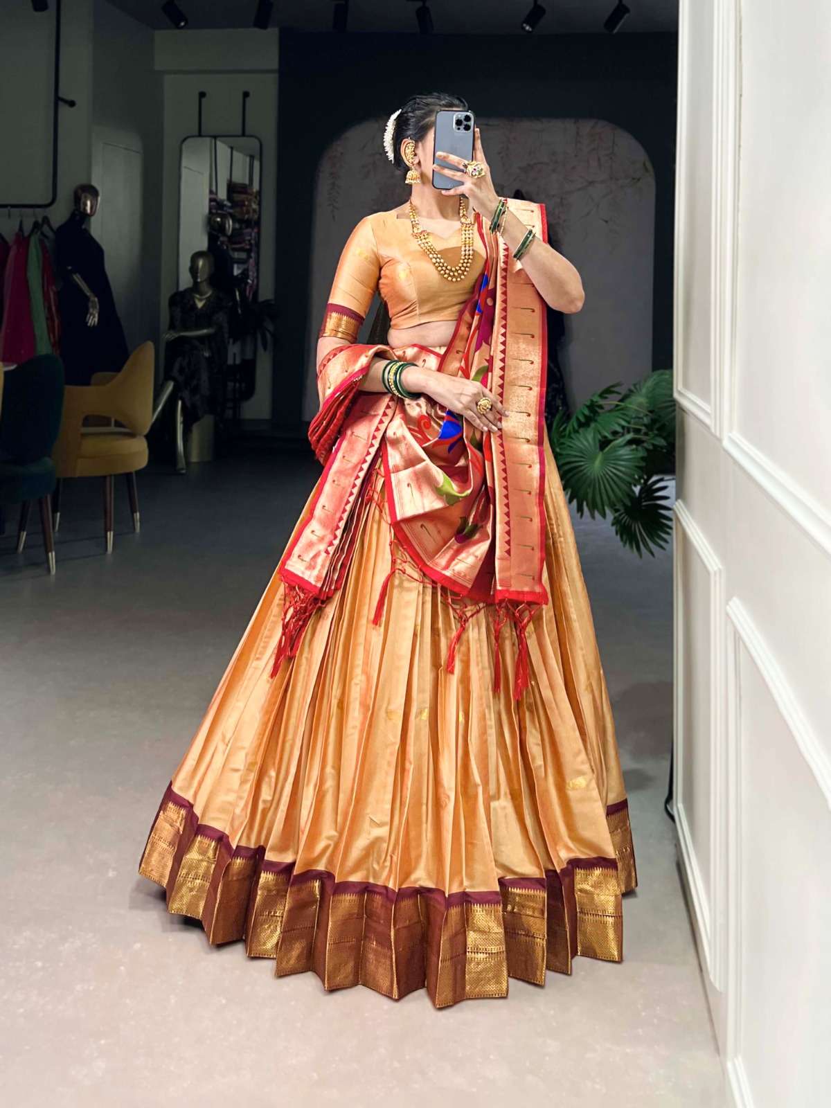 INDIAN DESIGNER BOLLYWOOD WEDDING PARTY WEAR CHIKU JACQUARD SILK LEHENGA CHOLI LB 2017 A