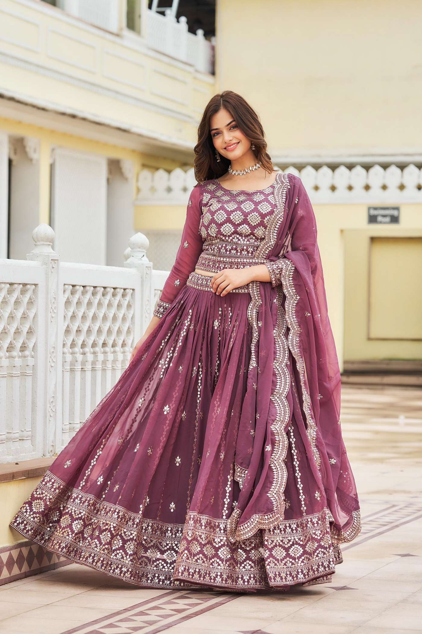 INDIAN DESIGNER BOLLYWOOD WEDDING PARTY WEAR FAUX GEORGETTE READYMADE DEEP PINK LEHENGA CHOLI PC 26 B