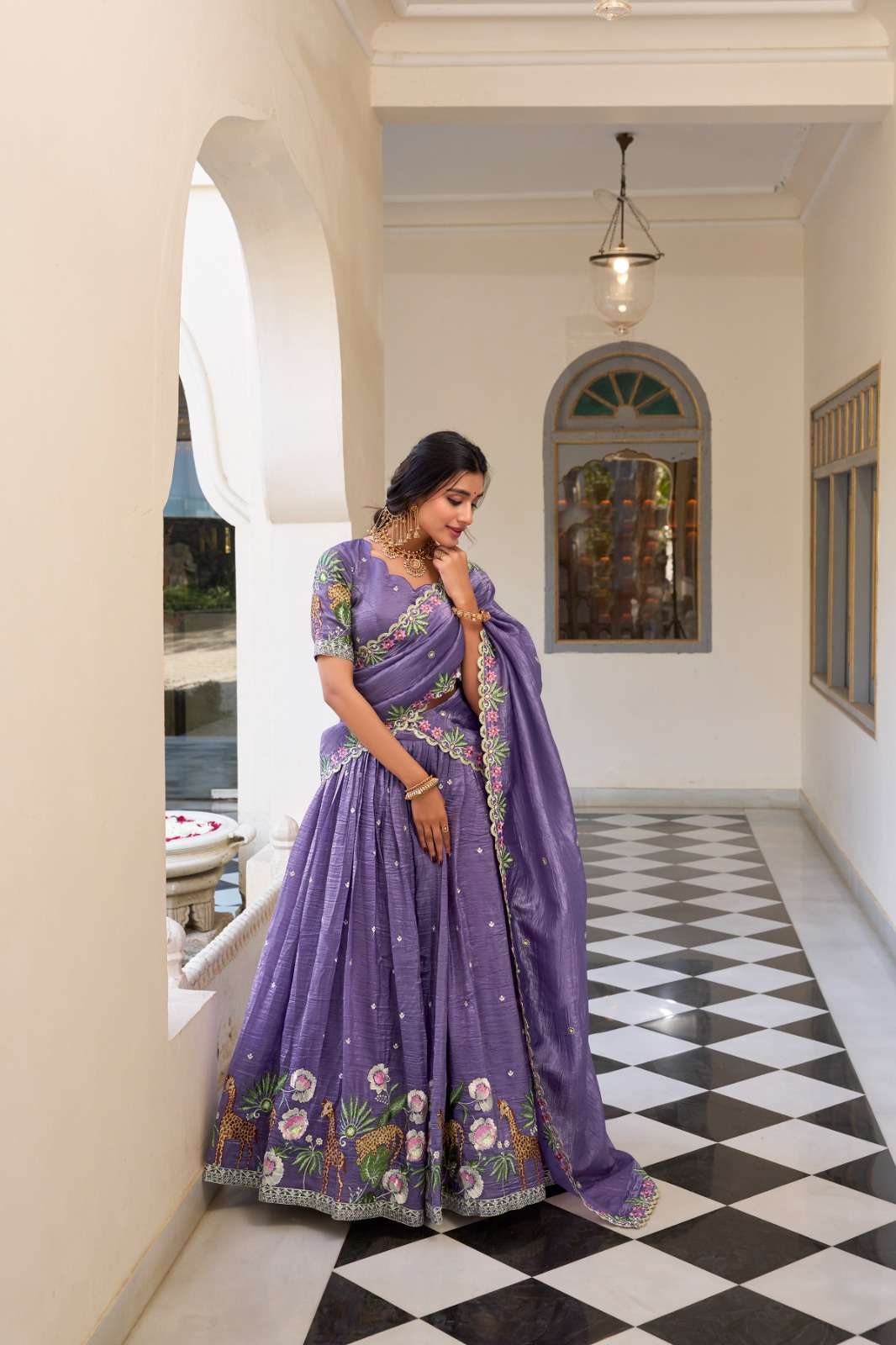 INDIAN DESIGNER BOLLYWOOD WEDDING PARTY WEAR GOLD CRUSH SILK PURPLE LEHENGA CHOLI LNB 1435 B