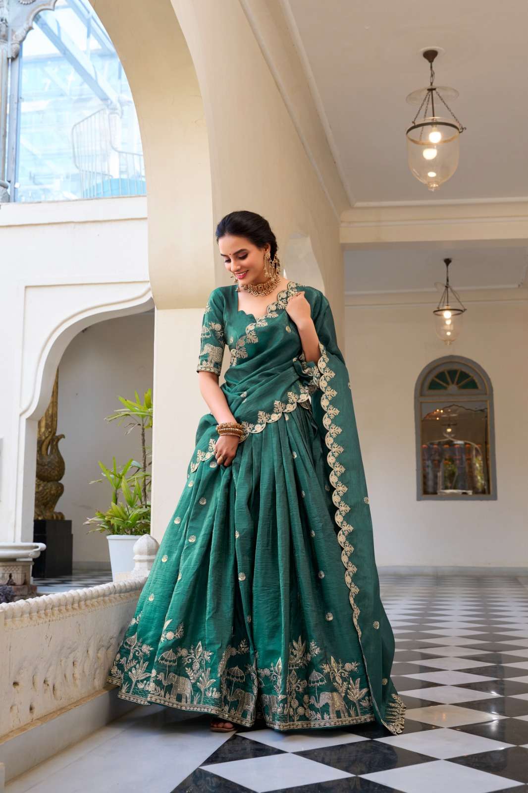 INDIAN DESIGNER BOLLYWOOD WEDDING PARTY WEAR GOLD CRUSH SILK GREEN LEHENGA CHOLI LNB 1435 D