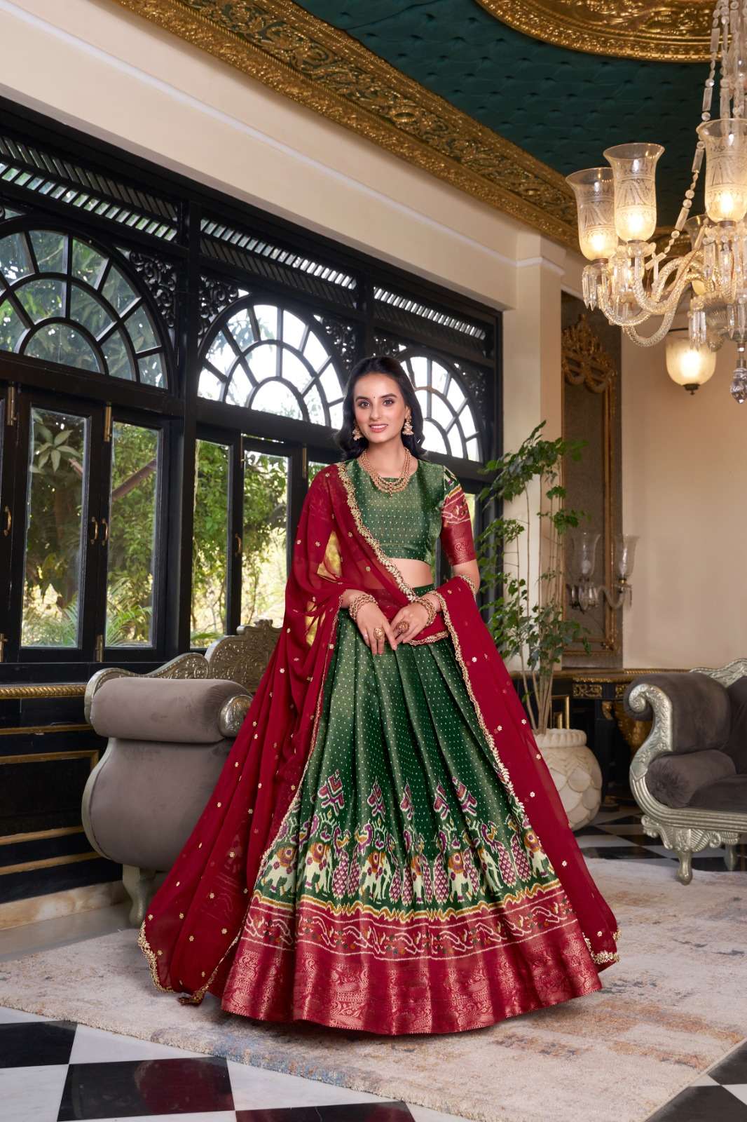 INDIAN DESIGNER BOLLYWOOD WEDDING PARTY WEAR GREEN KANCHIPURAM SILK LEHENGA CHOLI LNB 1240 B