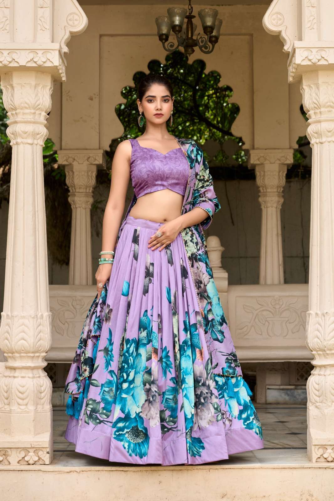 INDIAN DESIGNER BOLLYWOOD WEDDING PARTY WEAR LAVENDER PRINTED TISSUE SILK LEHENGA CHOLI LNB 1225