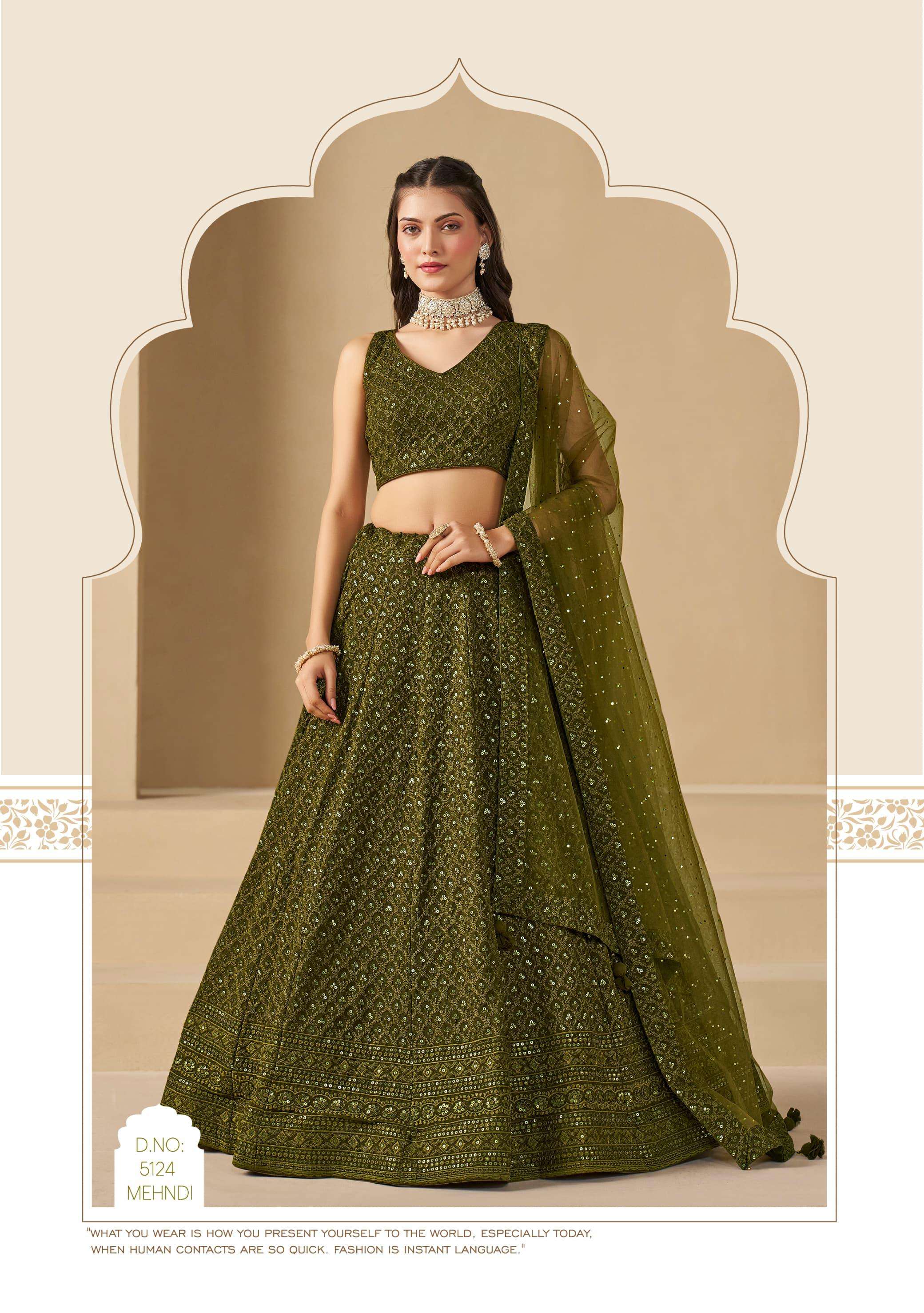 INDIAN DESIGNER BOLLYWOOD WEDDING PARTY WEAR MAHENDI GREEN GEORGETTE LEHENGA CHOLI ZC 5124 D