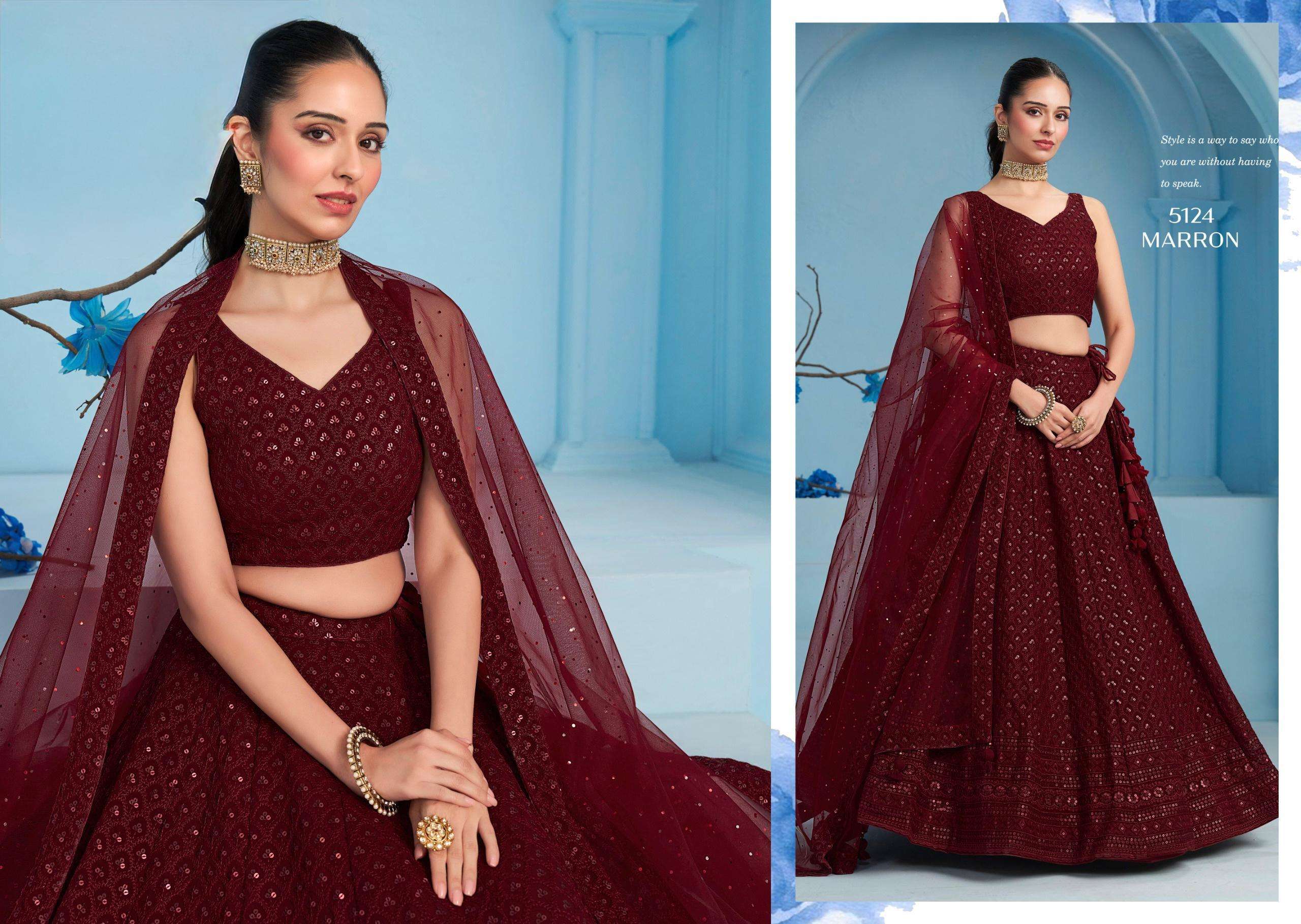 INDIAN DESIGNER BOLLYWOOD WEDDING PARTY WEAR MAROON GEORGETTE LEHENGA CHOLI ZC 5124 G