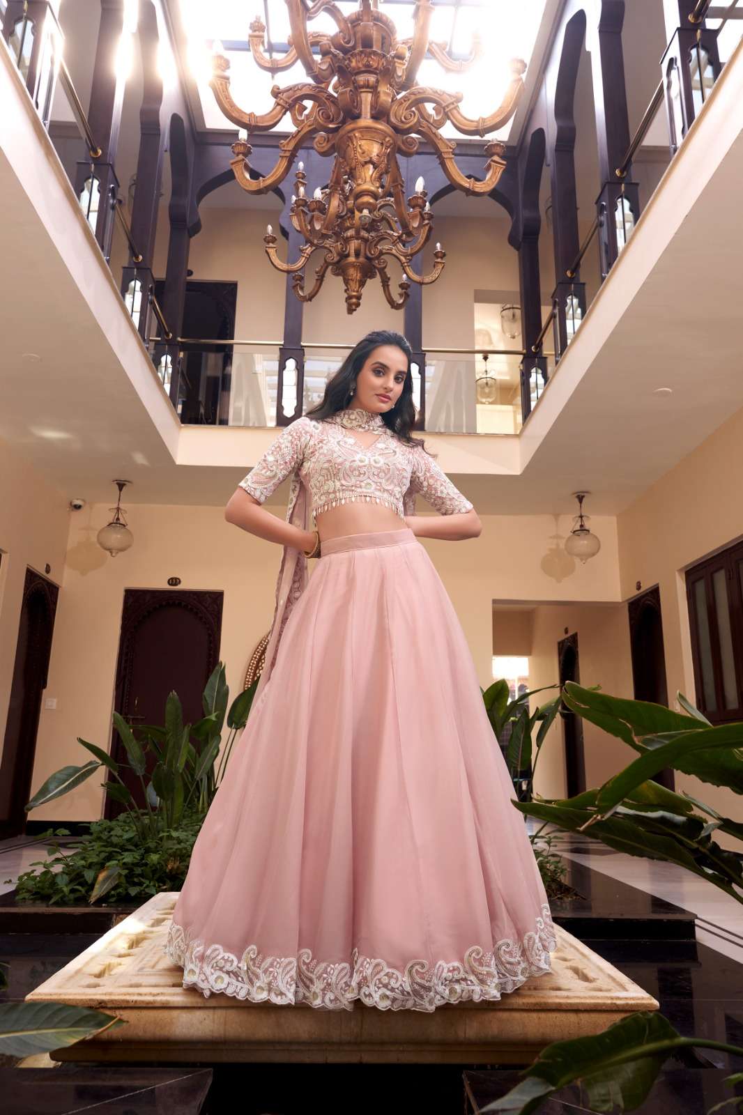 INDIAN DESIGNER BOLLYWOOD WEDDING PARTY WEAR PINK SILK LEHENGA CHOLI LNB 1439 A