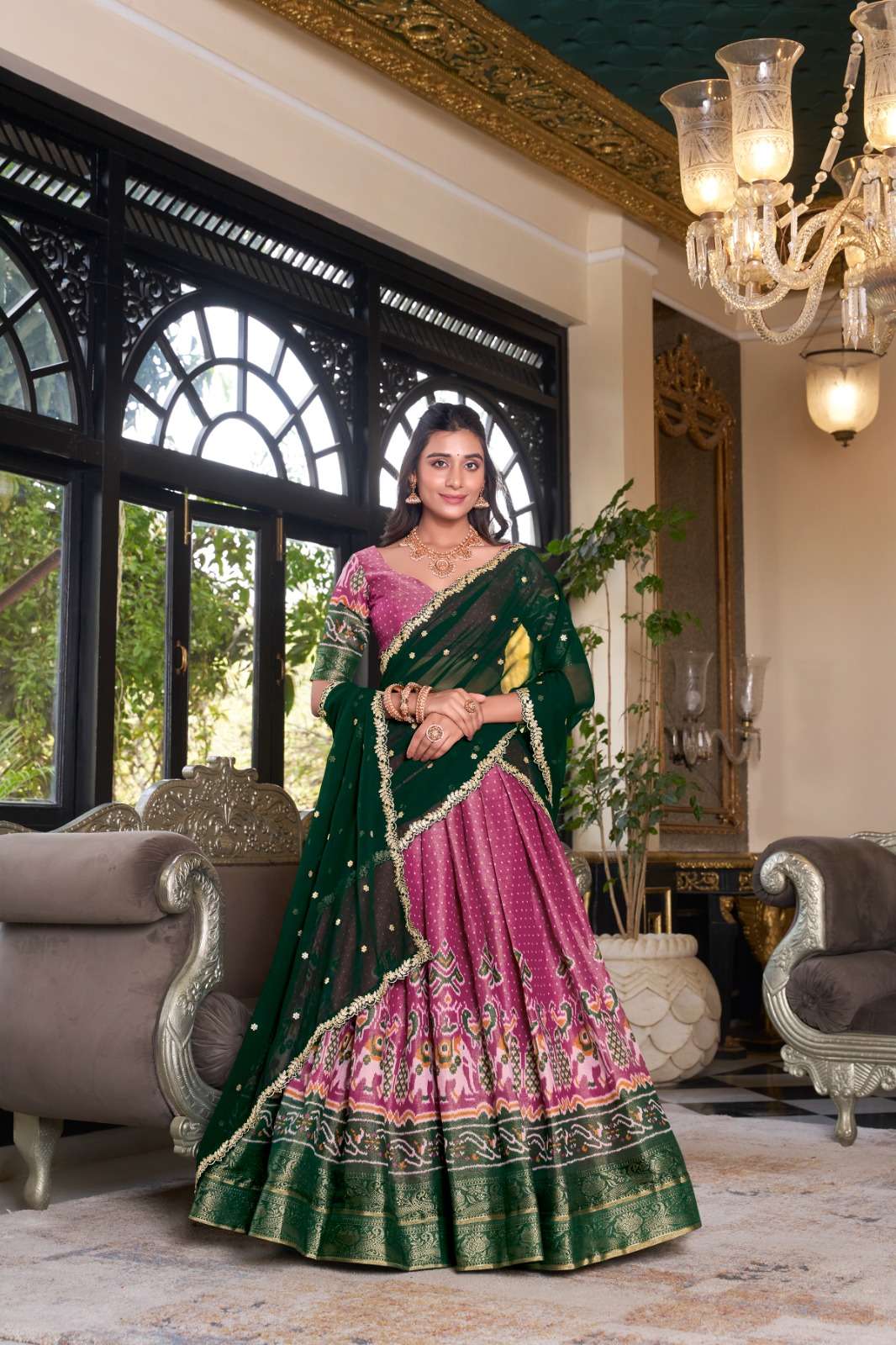 INDIAN DESIGNER BOLLYWOOD WEDDING PARTY WEAR PINK KANCHIPURAM SILK LEHENGA CHOLI LNB 1240 A