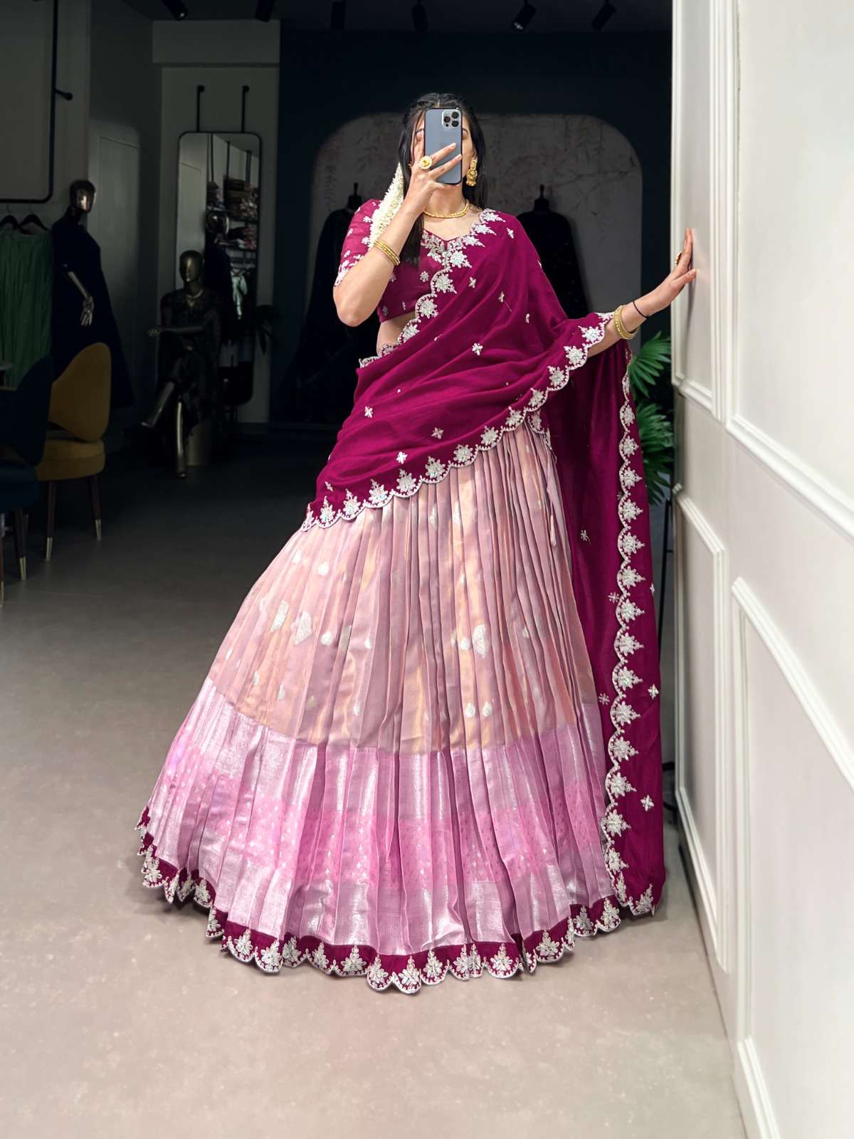 INDIAN DESIGNER BOLLYWOOD WEDDING PARTY WEAR PINK KOTA SILK LEHENGA CHOLI LNB 2024 D
