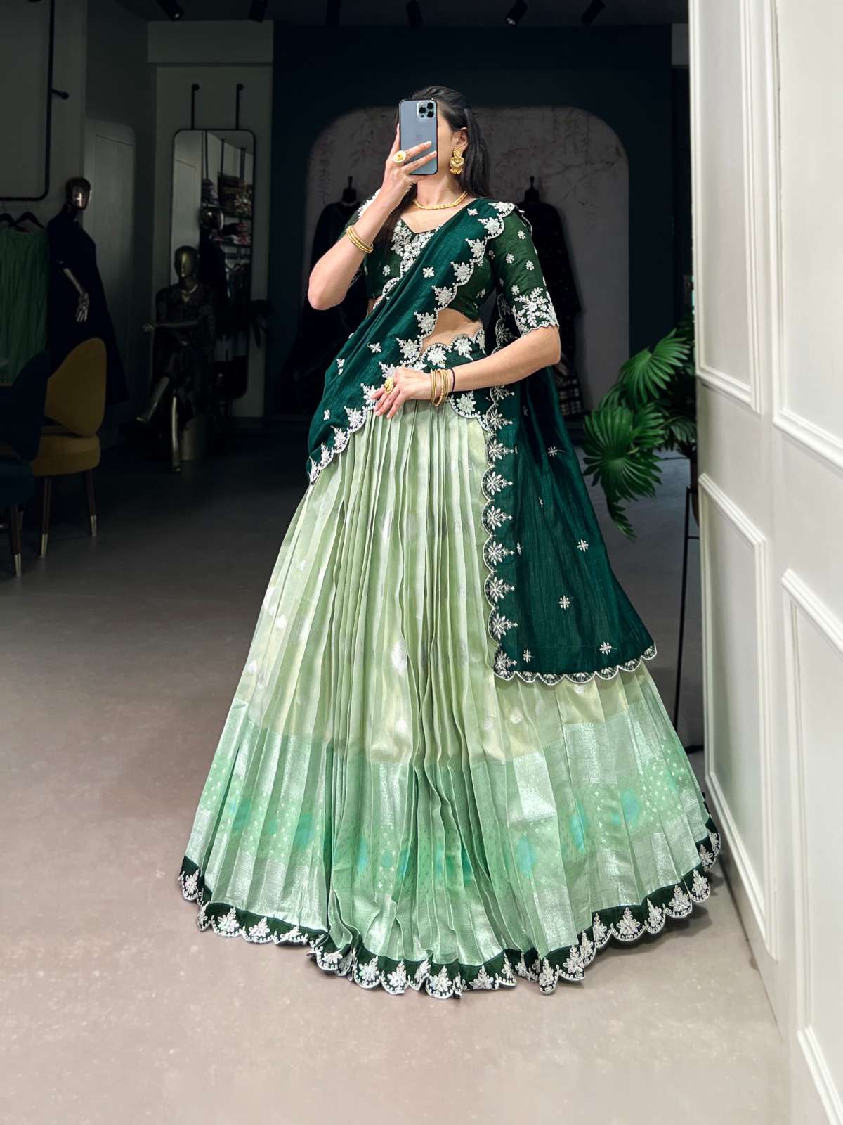 INDIAN DESIGNER BOLLYWOOD WEDDING PARTY WEAR PISTA KOTA SILK LEHENGA CHOLI LNB 2024 C