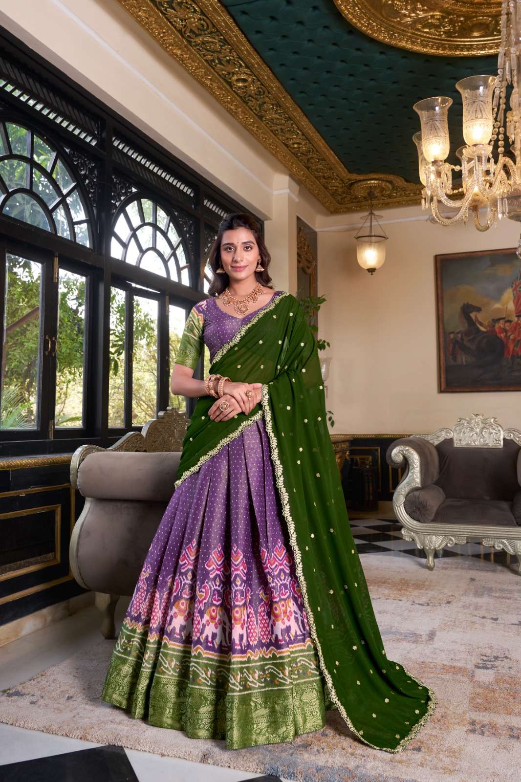 INDIAN DESIGNER BOLLYWOOD WEDDING PARTY WEAR PURPLE KANCHIPURAM SILK LEHENGA CHOLI LNB 1240 D