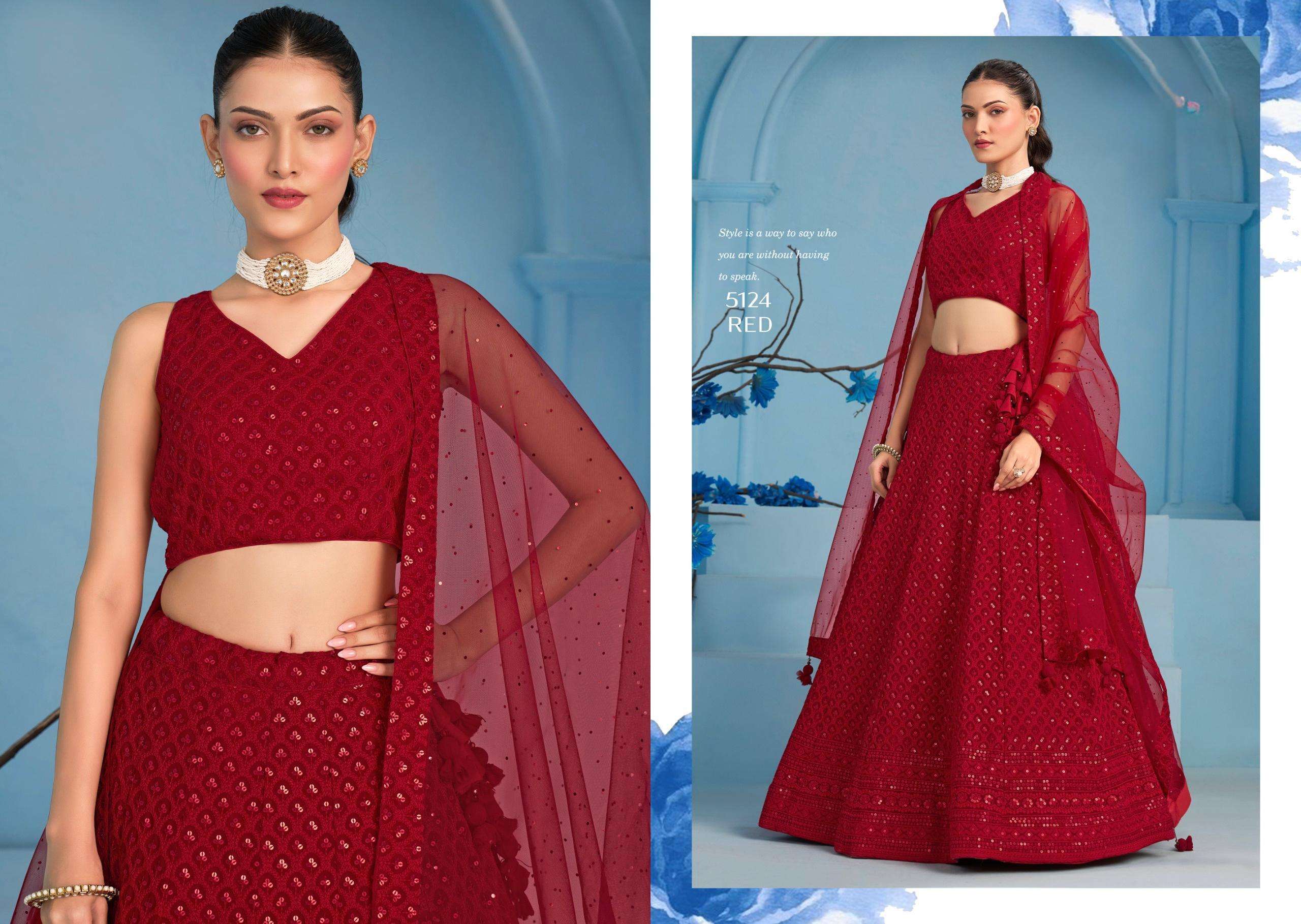 INDIAN DESIGNER BOLLYWOOD WEDDING PARTY WEAR RED GEORGETTE LEHENGA CHOLI ZC 5124 I