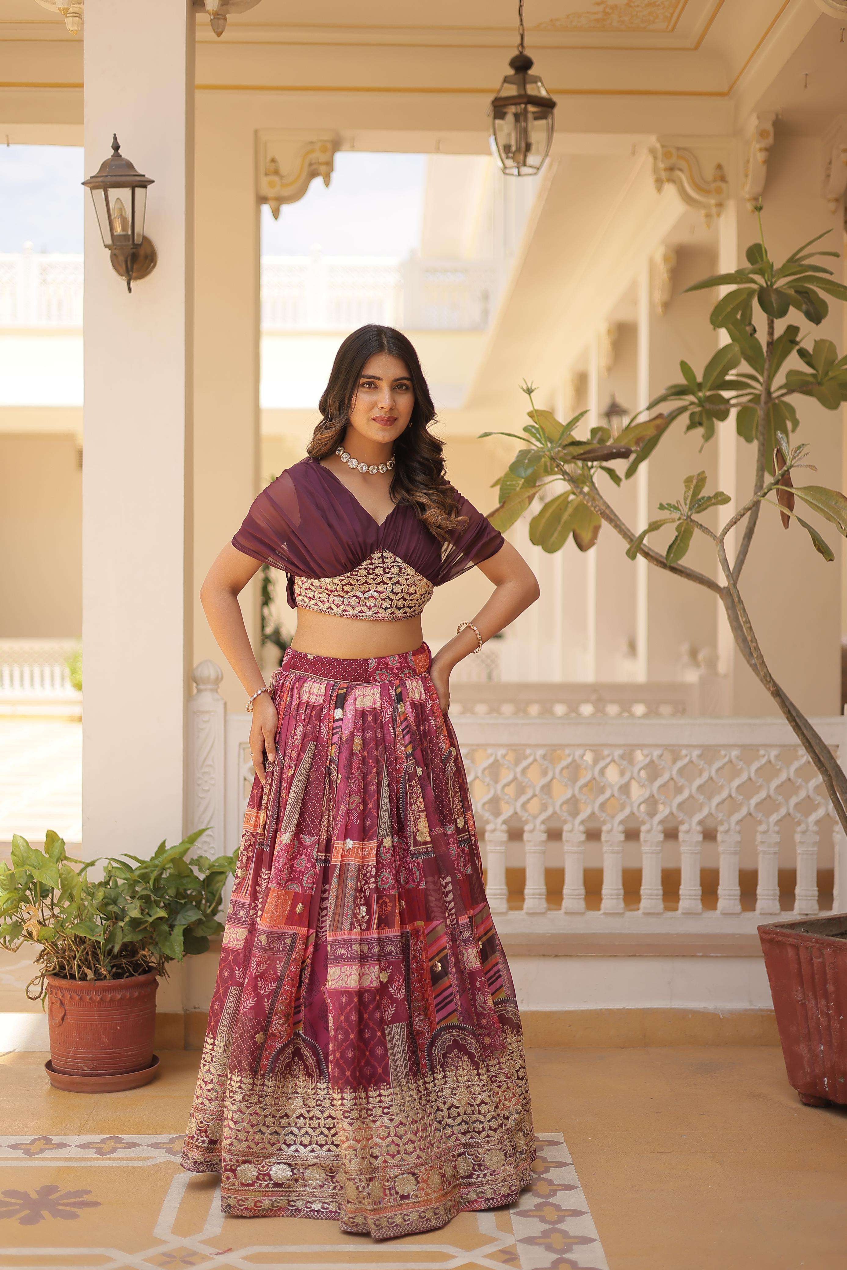 INDIAN DESIGNER BOLLYWOOD WEDDING PARTY WEAR RUSSIAN SILK READYMADE MAROON LEHENGA CHOLI LB KU 5032 A
