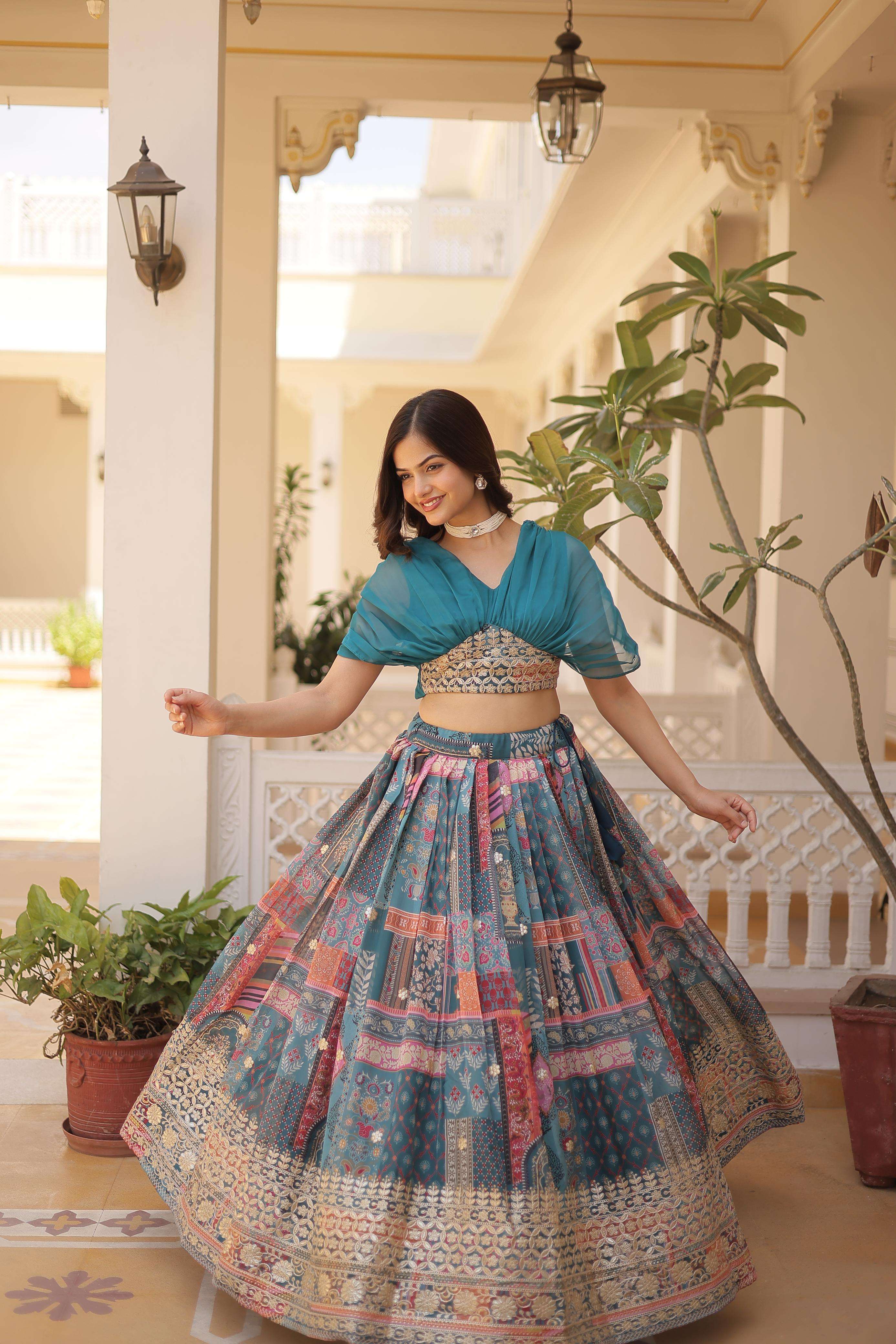INDIAN DESIGNER BOLLYWOOD WEDDING PARTY WEAR RUSSIAN SILK READYMADE BLUE LEHENGA CHOLI LB KU 5032 C