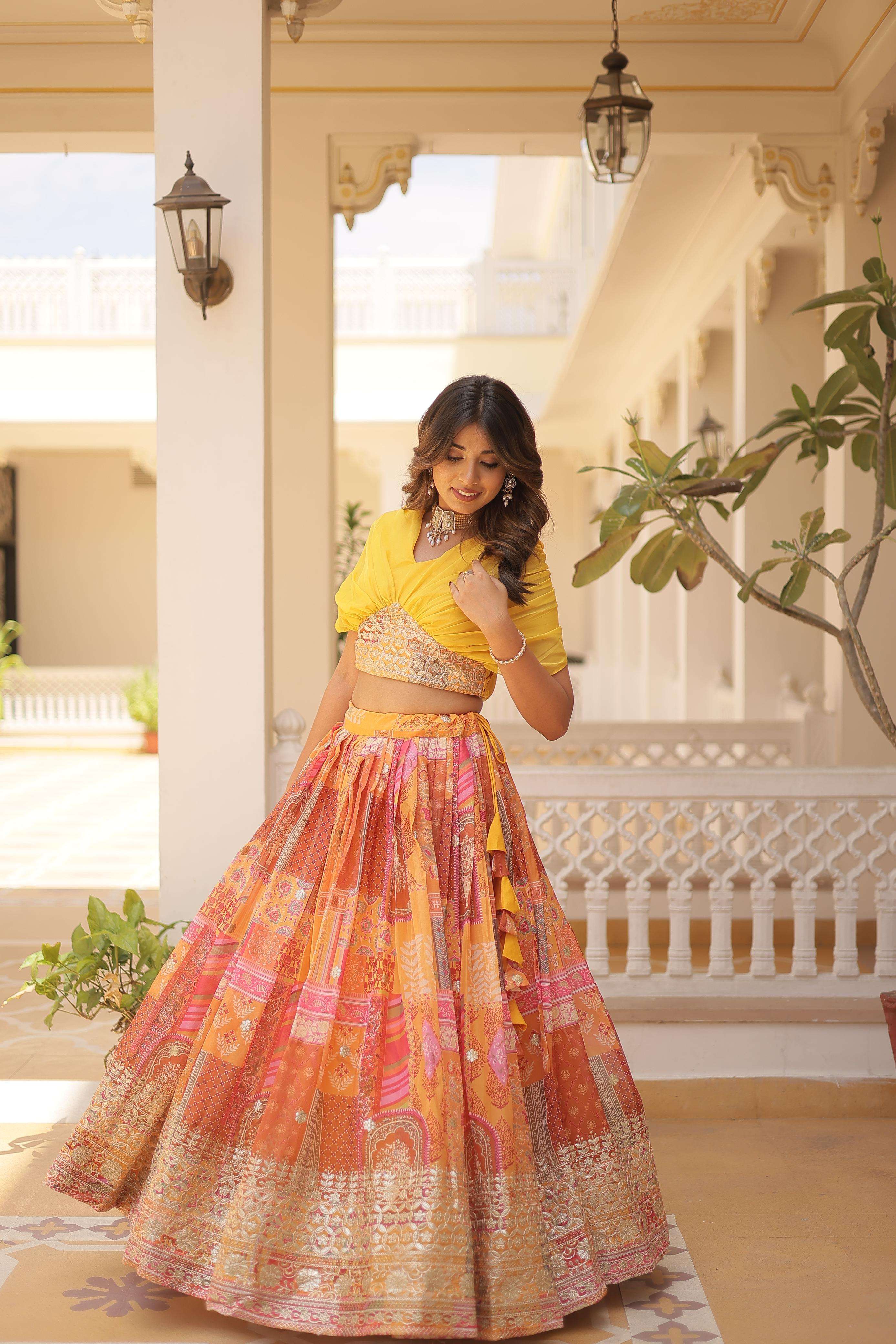 INDIAN DESIGNER BOLLYWOOD WEDDING PARTY WEAR RUSSIAN SILK READYMADE ORANGE LEHENGA CHOLI LB KU 5032 B
