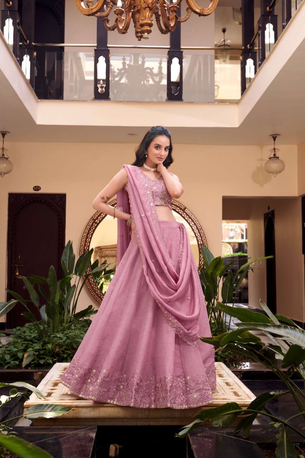 INDIAN DESIGNER BOLLYWOOD WEDDING PARTY WEAR SILK PINK LEHENGA CHOLI LNB 1439 C
