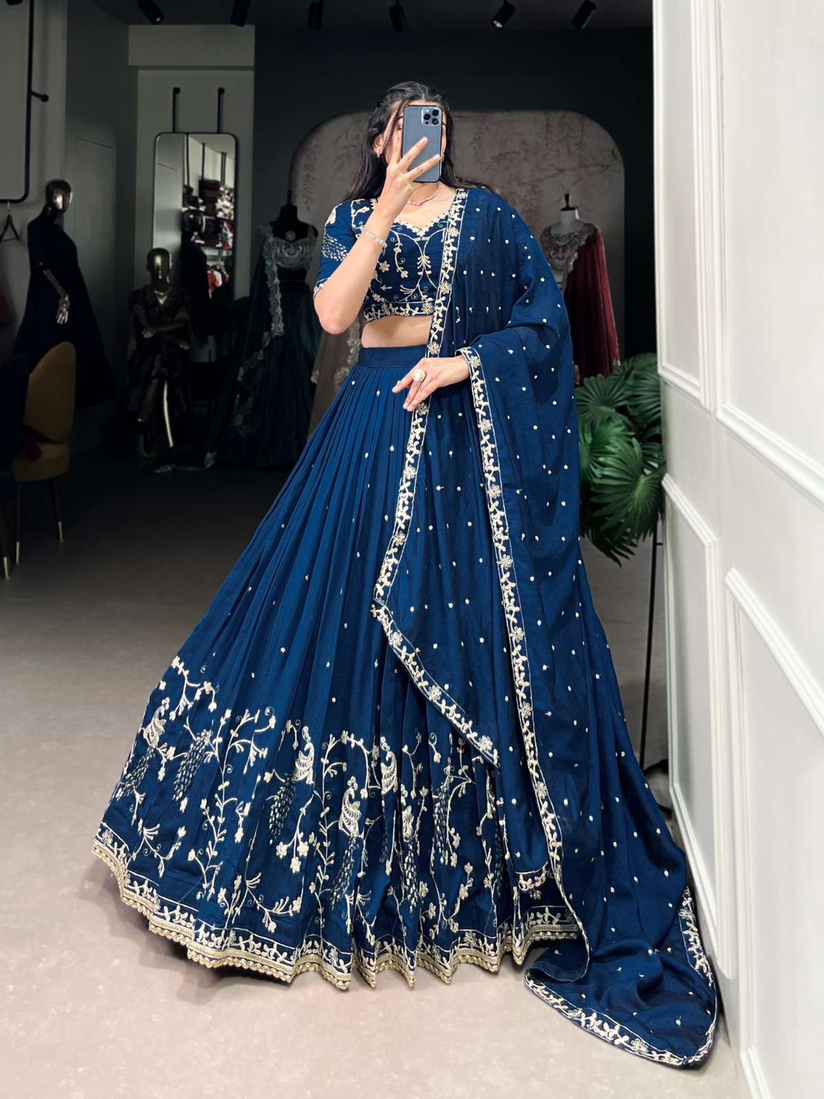 INDIAN DESIGNER BOLLYWOOD WEDDING PARTY WEAR VICHITRA SILK BLUE LEHENGA CHOLI LNB 1404 A