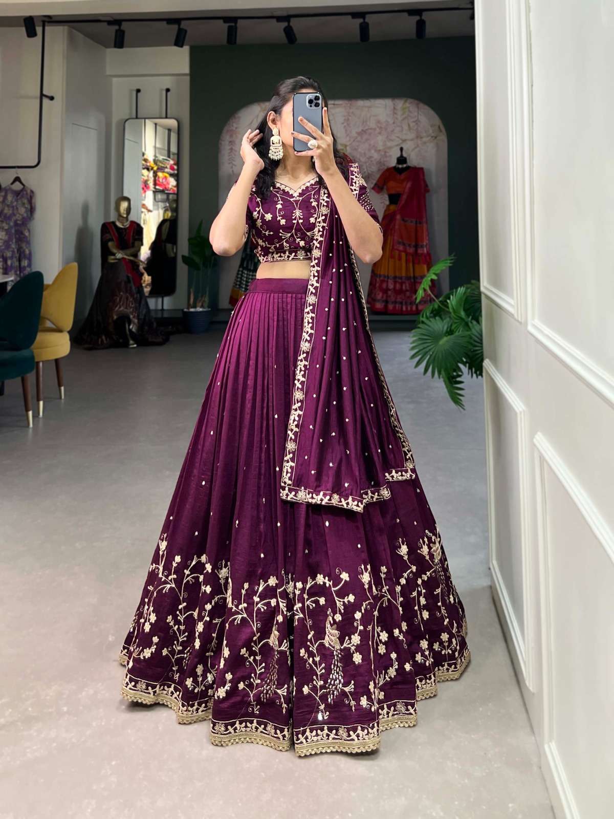 INDIAN DESIGNER BOLLYWOOD WEDDING PARTY WEAR VICHITRA SILK WINE PURPLE LEHENGA CHOLI LNB 1404 B