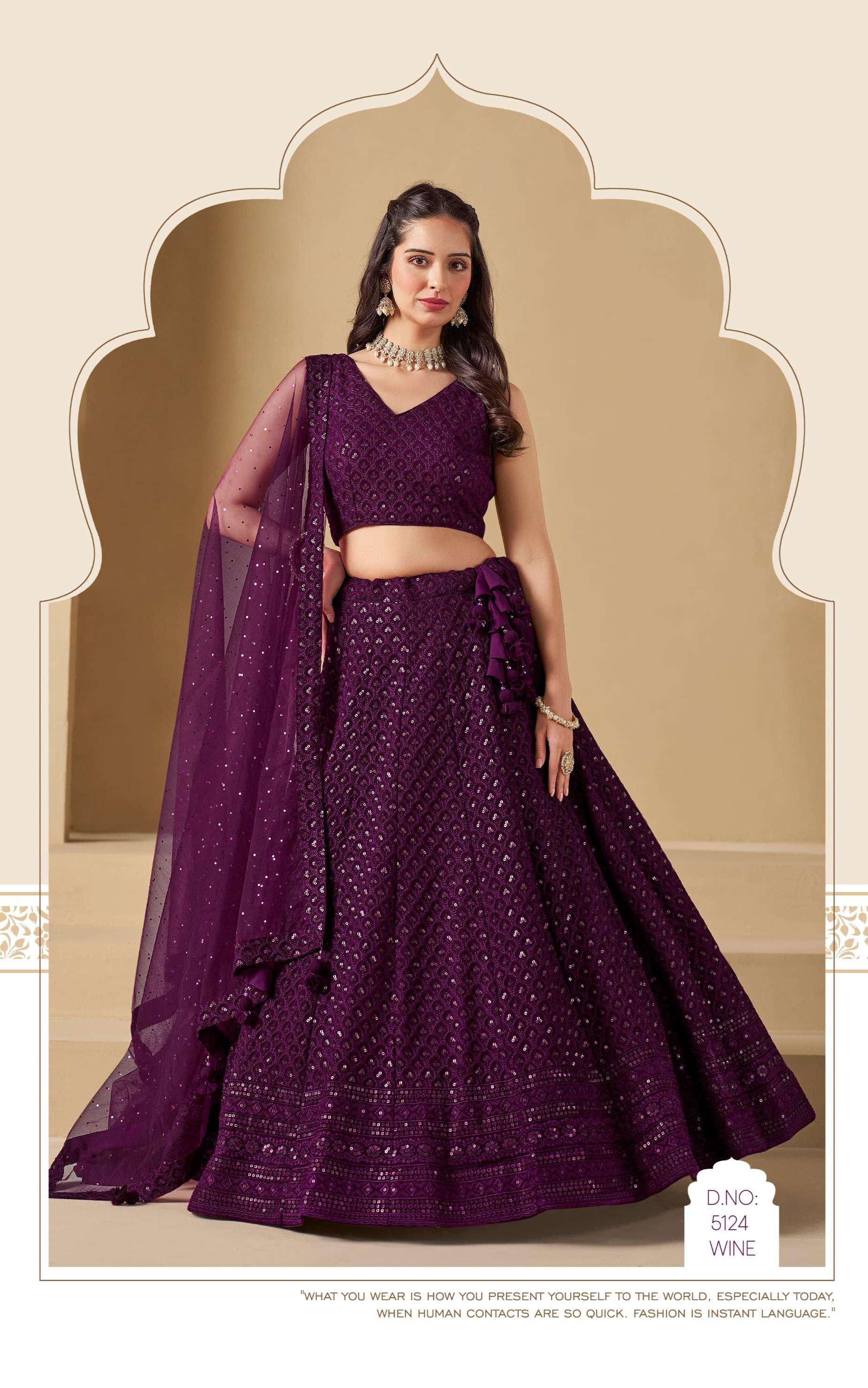 INDIAN DESIGNER BOLLYWOOD WEDDING PARTY WEAR WINE GEORGETTE LEHENGA CHOLI ZC 5124 D