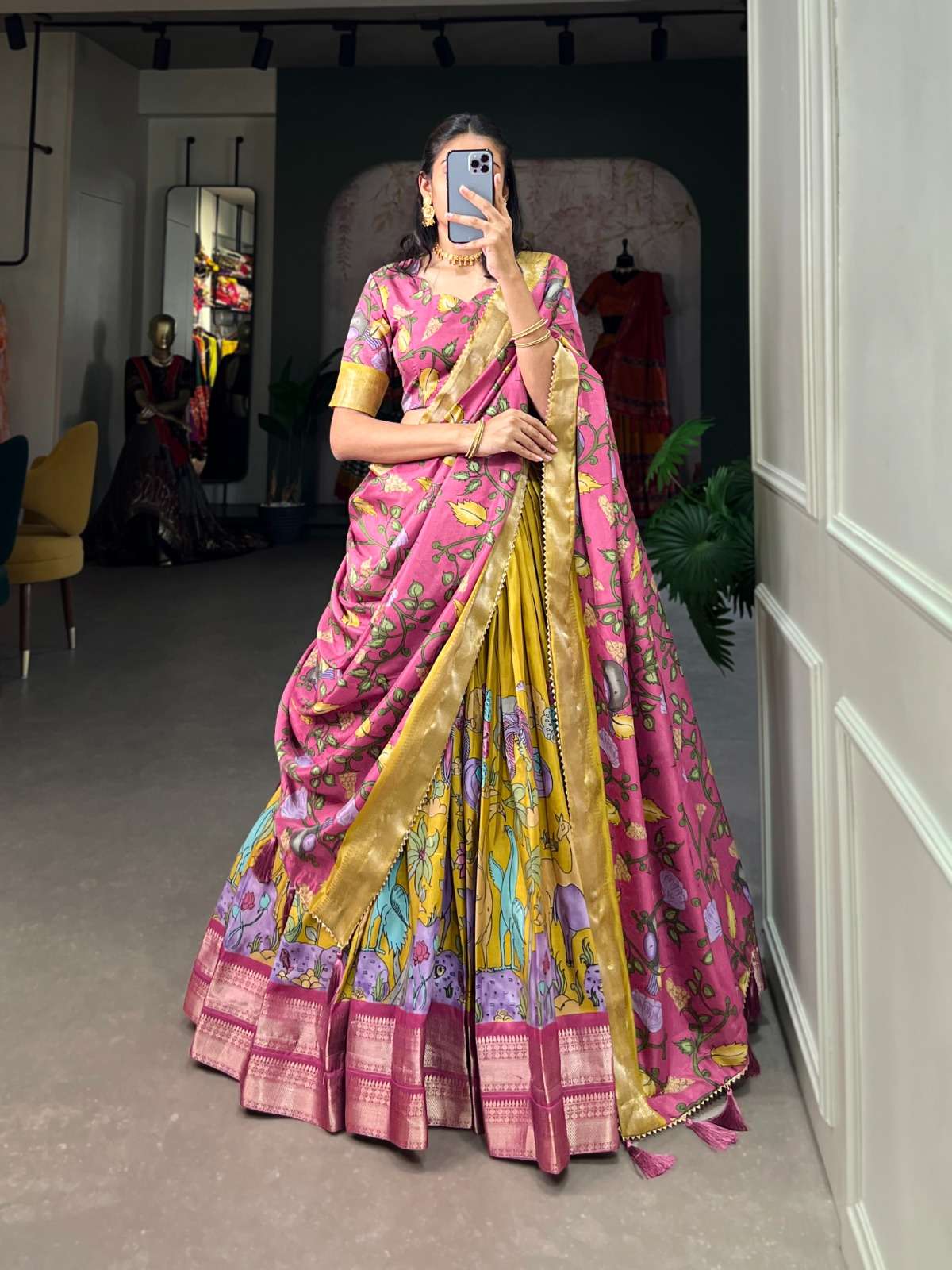 INDIAN DESIGNER BOLLYWOOD WEDDING PARTY WEAR YELLOW DOLA SILK LEHENGA CHOLI LB 1222 C