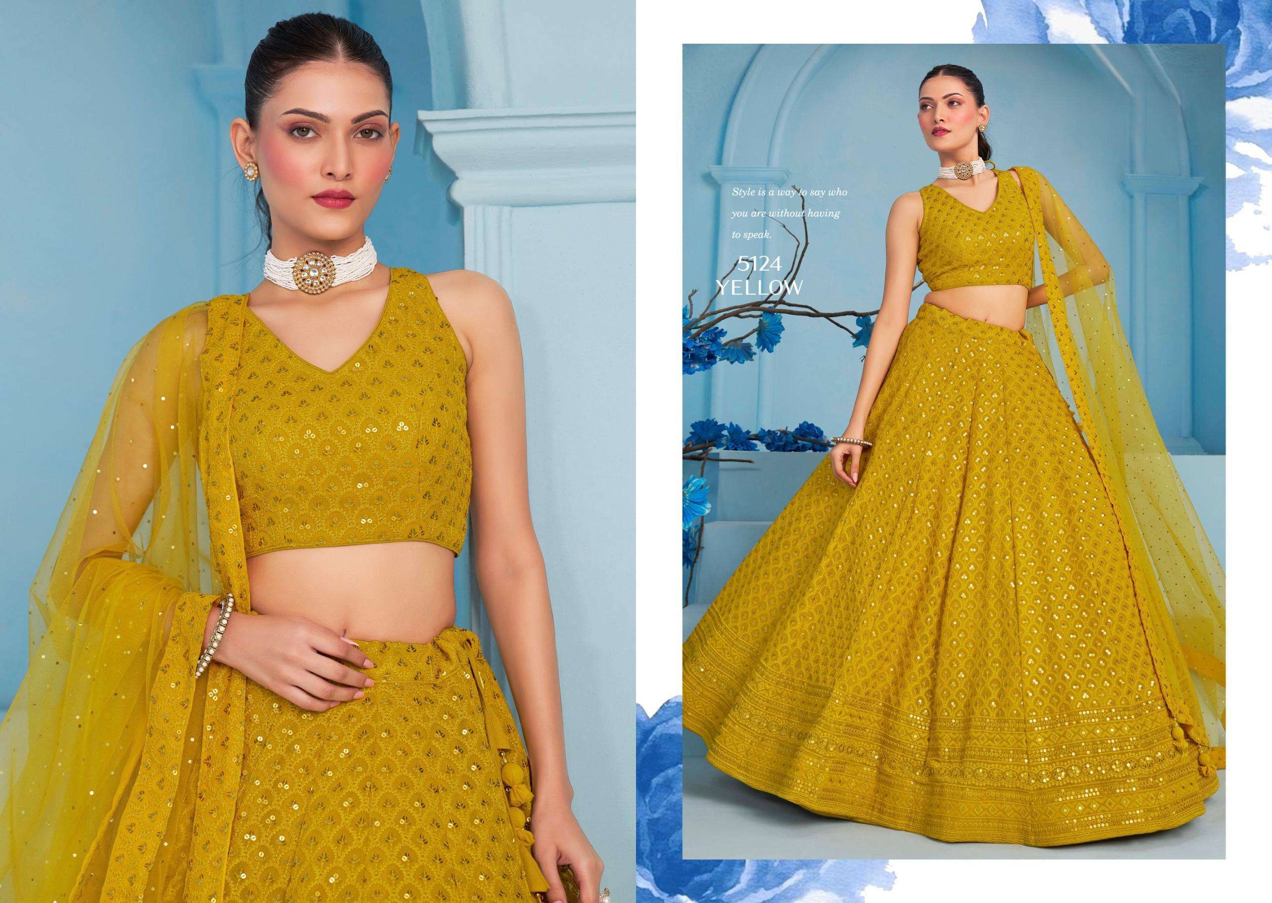 INDIAN DESIGNER BOLLYWOOD WEDDING PARTY WEAR YELLOW GEORGETTE LEHENGA CHOLI ZC 5124 J