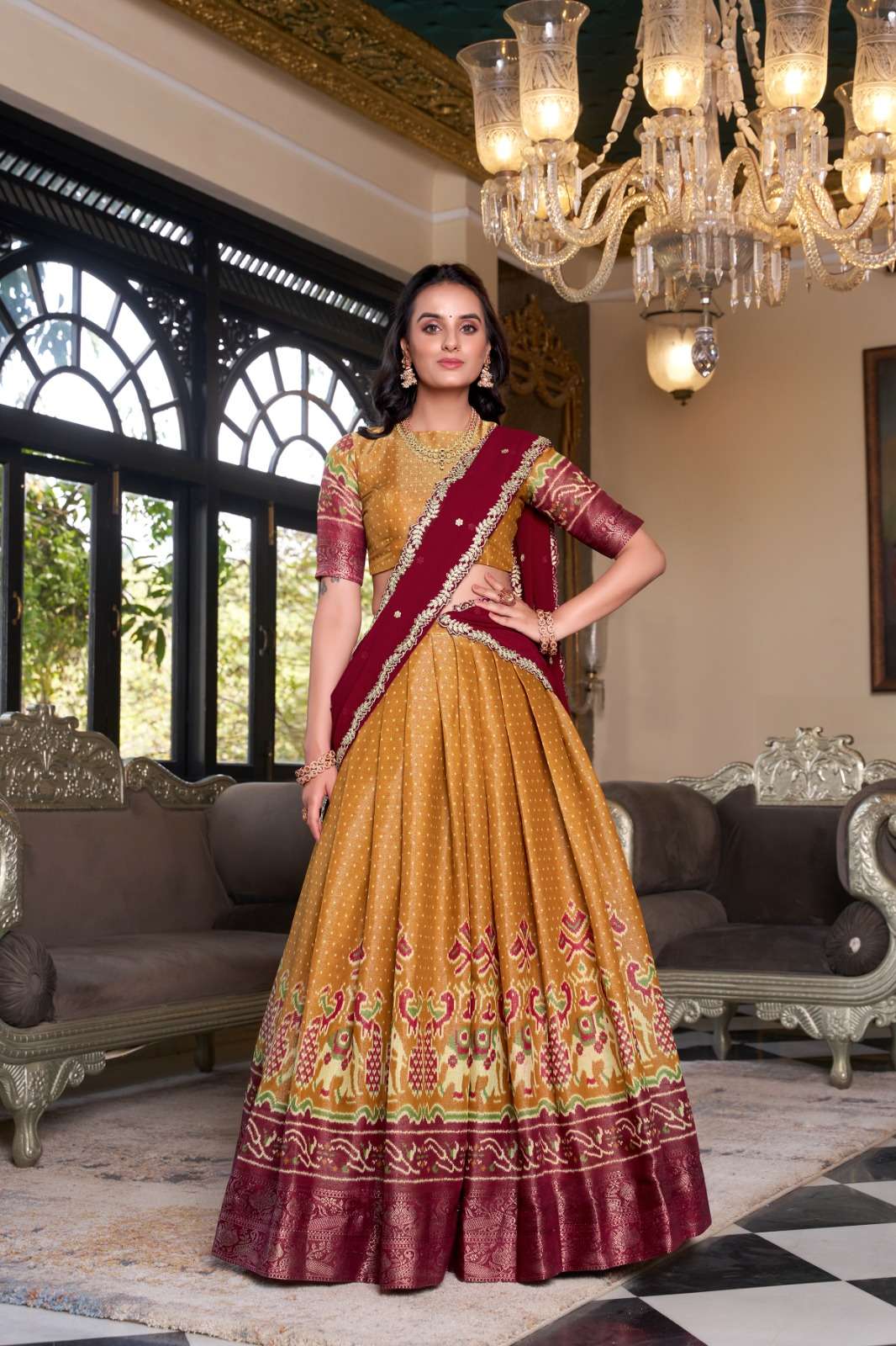 INDIAN DESIGNER BOLLYWOOD WEDDING PARTY WEAR YELLOW KANCHIPURAM SILK LEHENGA CHOLI LNB 1240 C