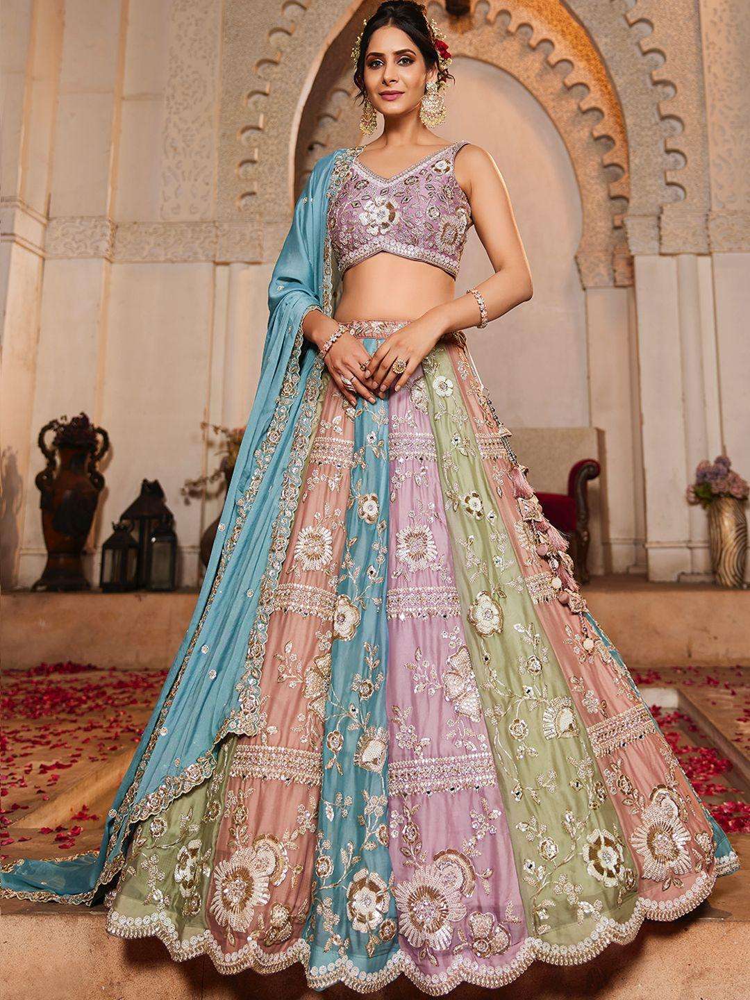 INDIAN DESIGNER BRIDAL WEDDING WEAR PREMIUM QUALITY GEORGETTE FABRIC MULTICOLOR LEHENGA CHOLI WITH HAND EMBROIDERY WORK NT 6130