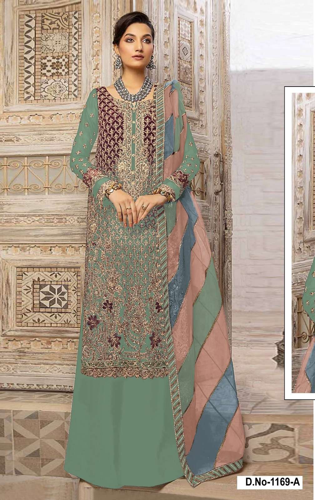 INDIAN DESIGNER FANCY WEDDING PARTY WEAR FAUX GEORGETTE GREEN PALLAZO SHARARA SALWAR SUIT SHF 1169 A