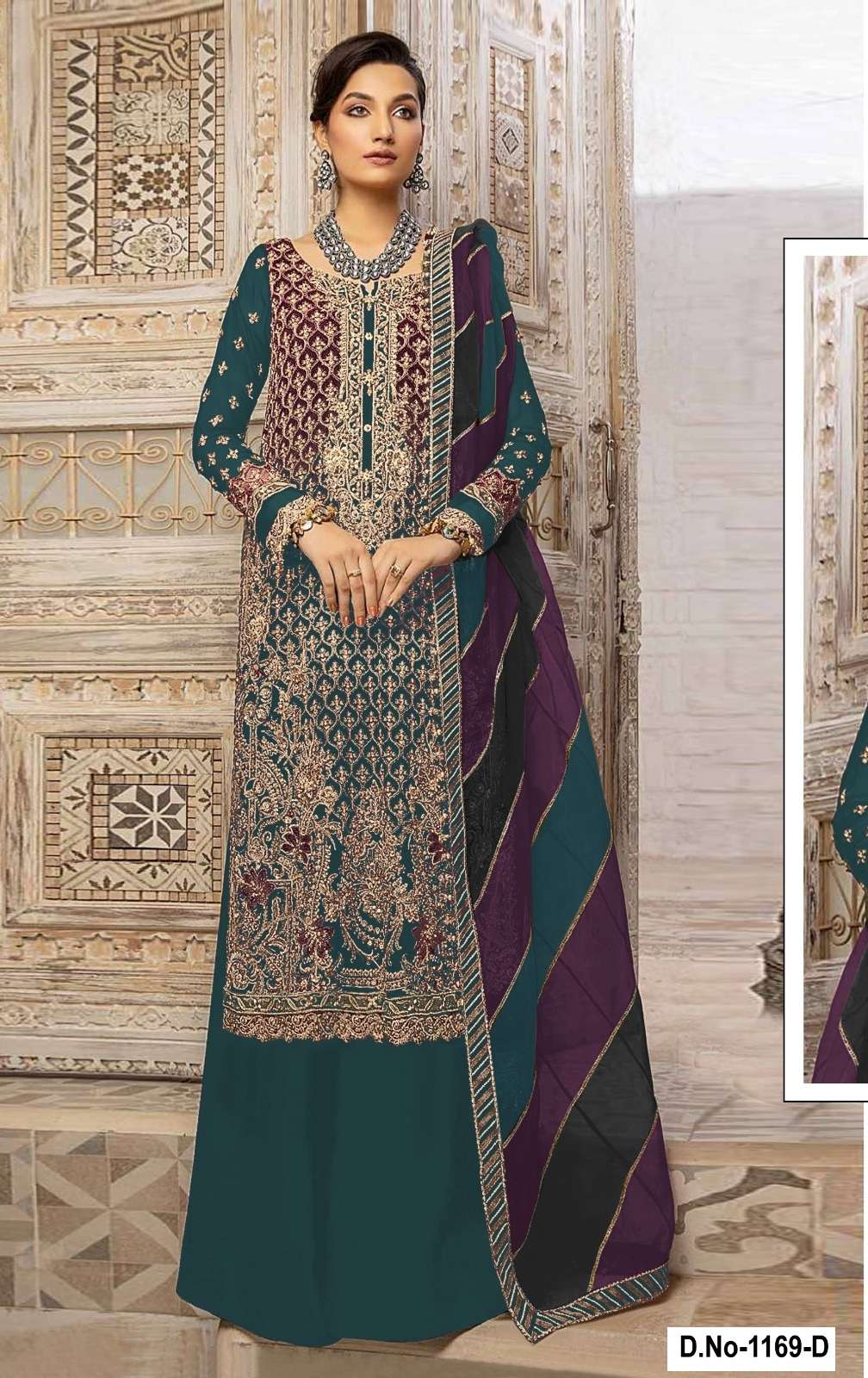INDIAN DESIGNER FANCY WEDDING PARTY WEAR FAUX GEORGETTE TEAL GREEN PALLAZO SHARARA SALWAR SUIT SHF 1169 D