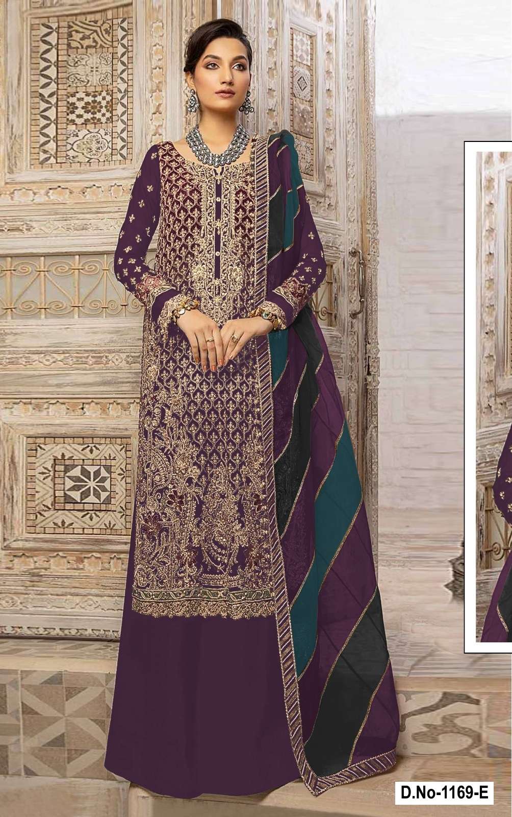 INDIAN DESIGNER FANCY WEDDING PARTY WEAR FAUX GEORGETTE PURPLE PALLAZO SHARARA SALWAR SUIT SHF 1169 E