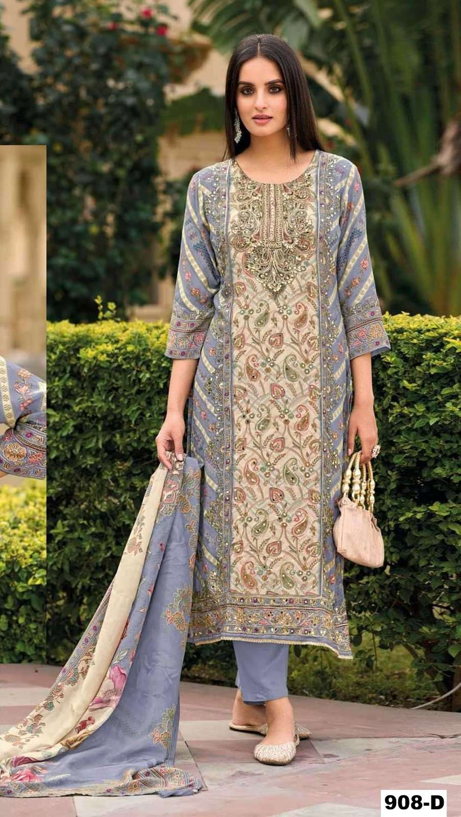 INDIAN DESIGNER FANCY WEDDING PARTY WEAR MUSLIN SILK PURPLE PAKISTANI SALWAR SUIT CP 908 D