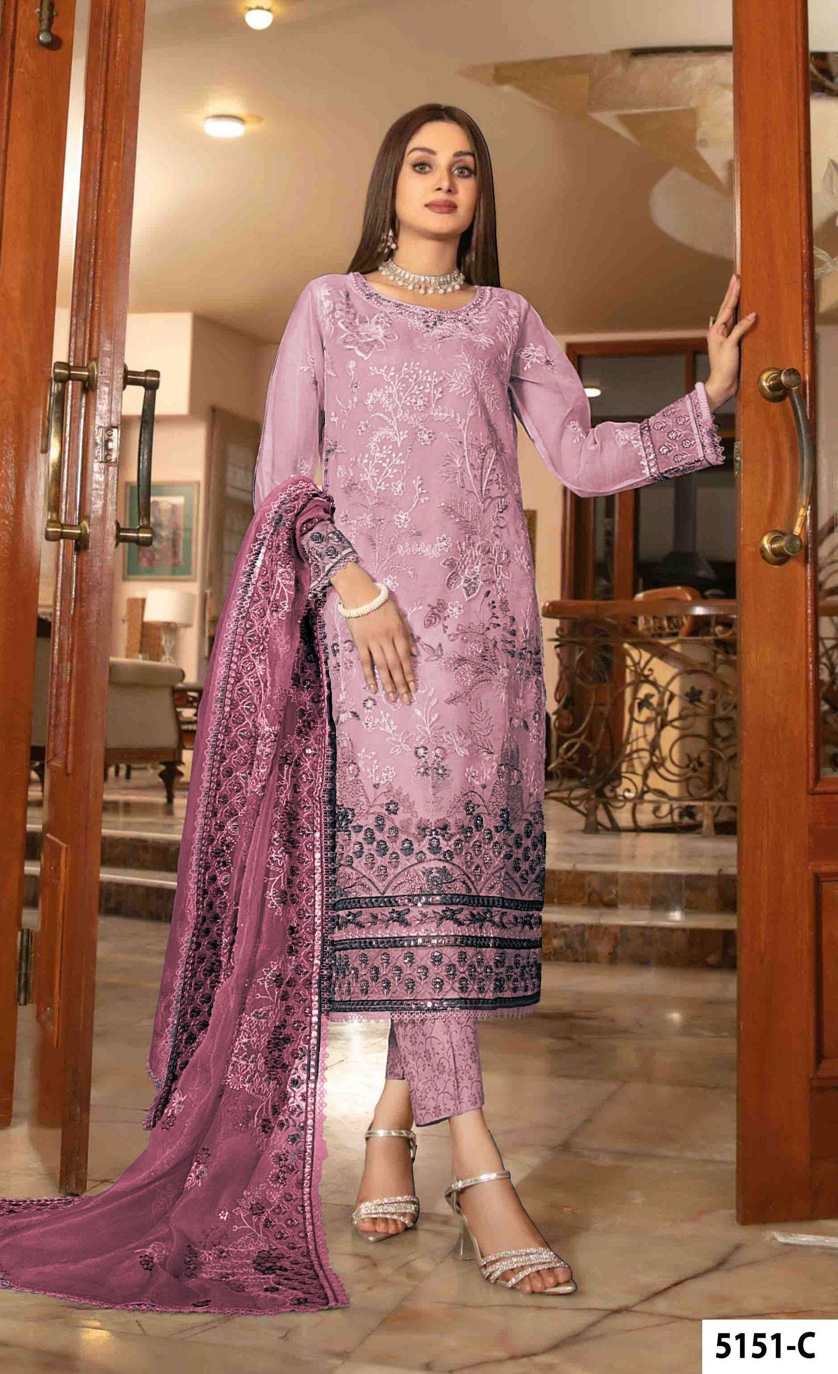 INDIAN DESIGNER FANCY WEDDING PARTY WEAR ORGANZA SILK PINK PAKISTANI SALWAR SUIT JG 5151 C
