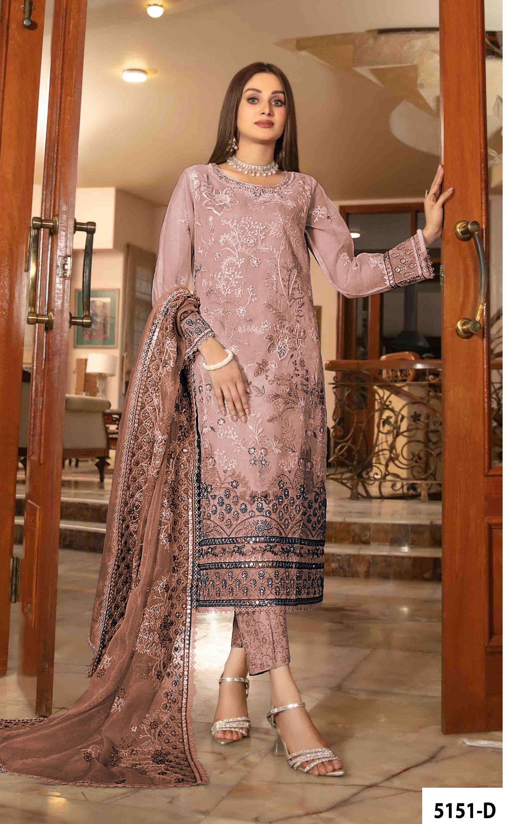 INDIAN DESIGNER FANCY WEDDING PARTY WEAR ORGANZA SILK ORANGE PAKISTANI SALWAR SUIT JG 5151 D