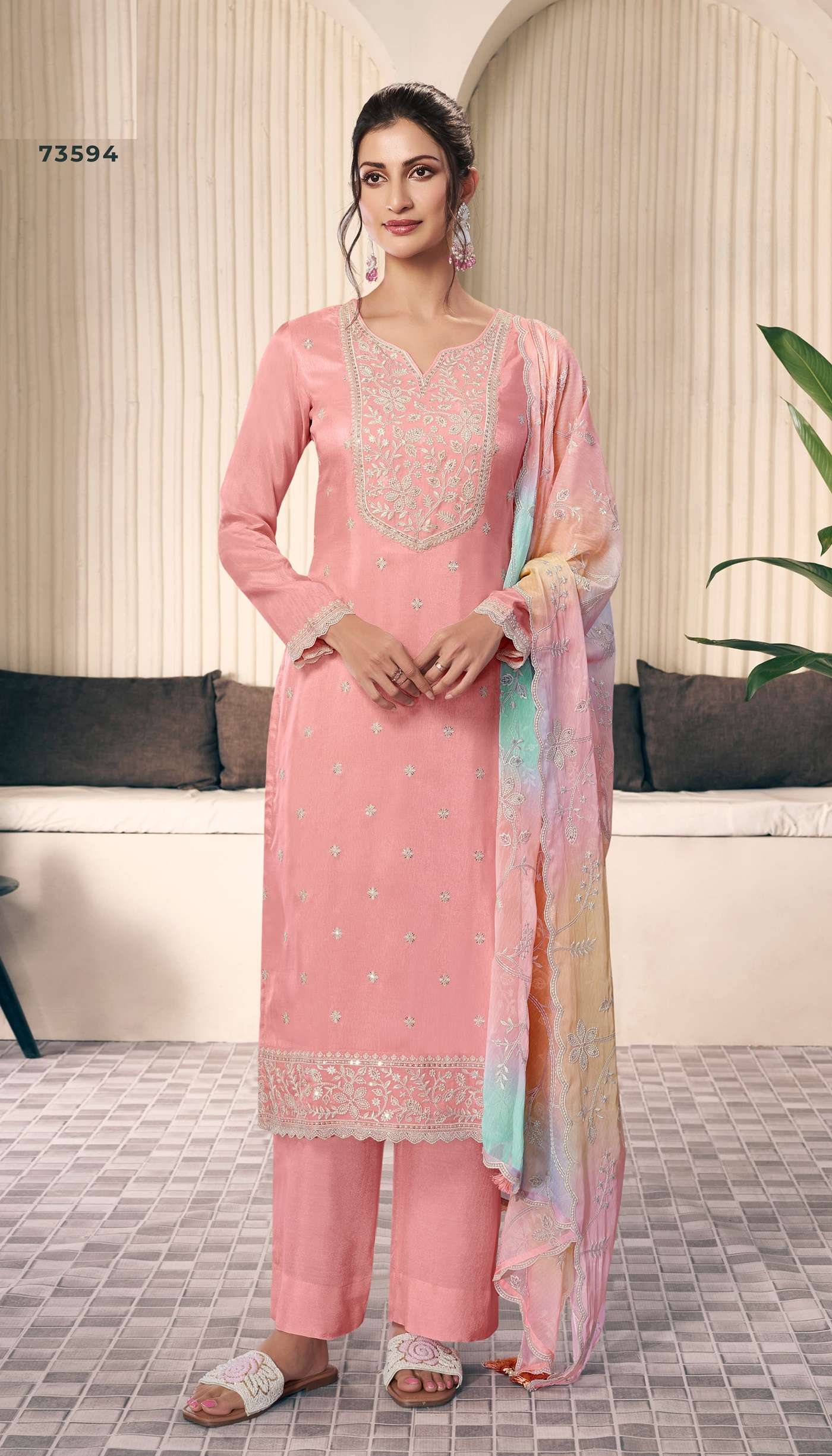 INDIAN DESIGNER FANCY WEDDING PARTY WEAR PEACH SILK SALWAR SUIT RH OMBRE 73594