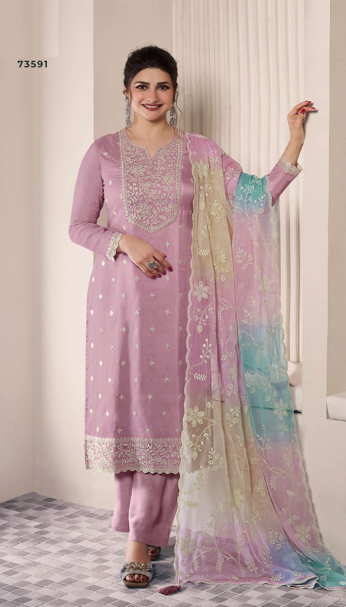 INDIAN DESIGNER FANCY WEDDING PARTY WEAR PINK SILK SALWAR SUIT RH OMBRE 73591