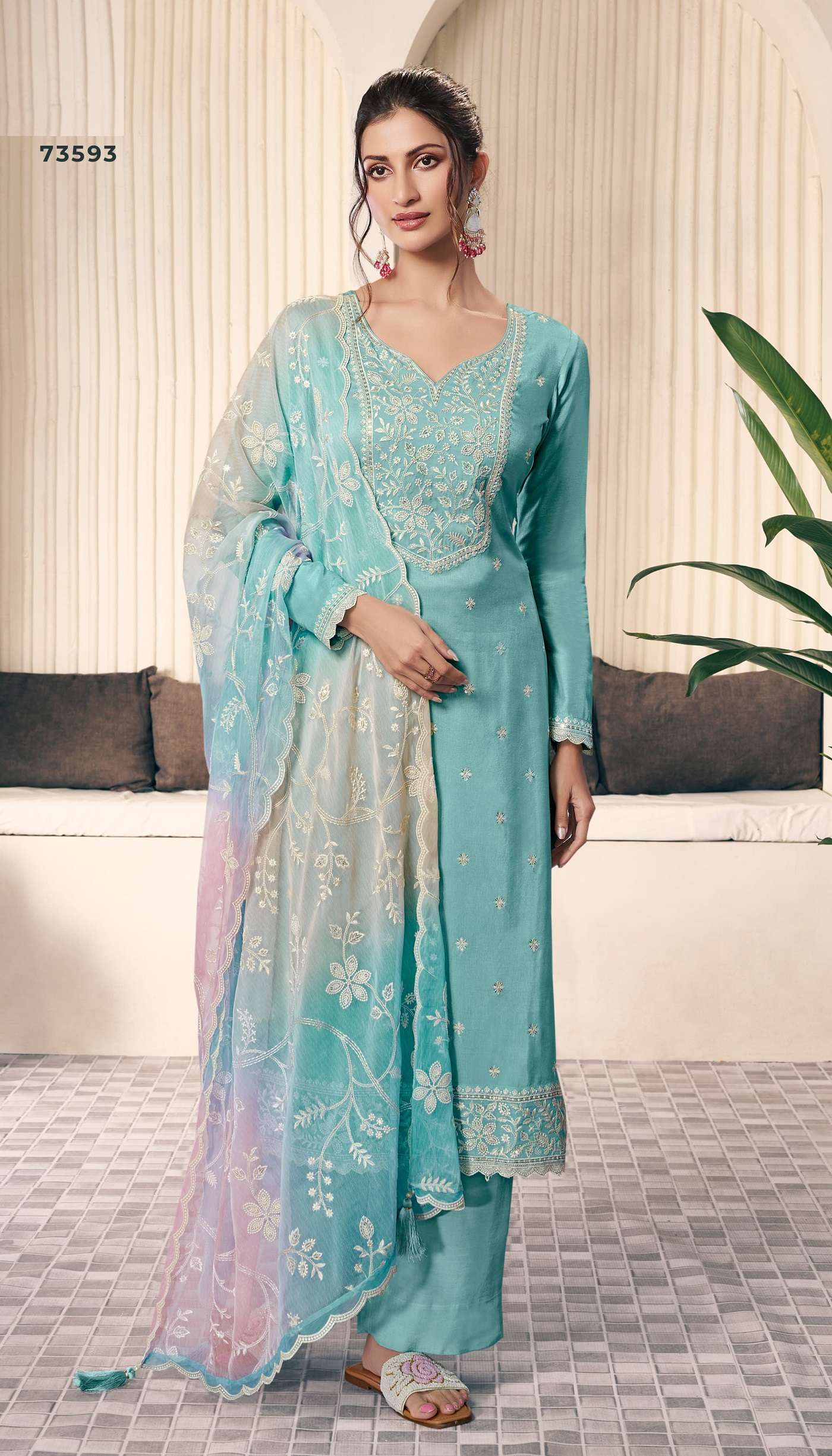 INDIAN DESIGNER FANCY WEDDING PARTY WEAR SKY BLUE SILK SALWAR SUIT RH OMBRE 73593