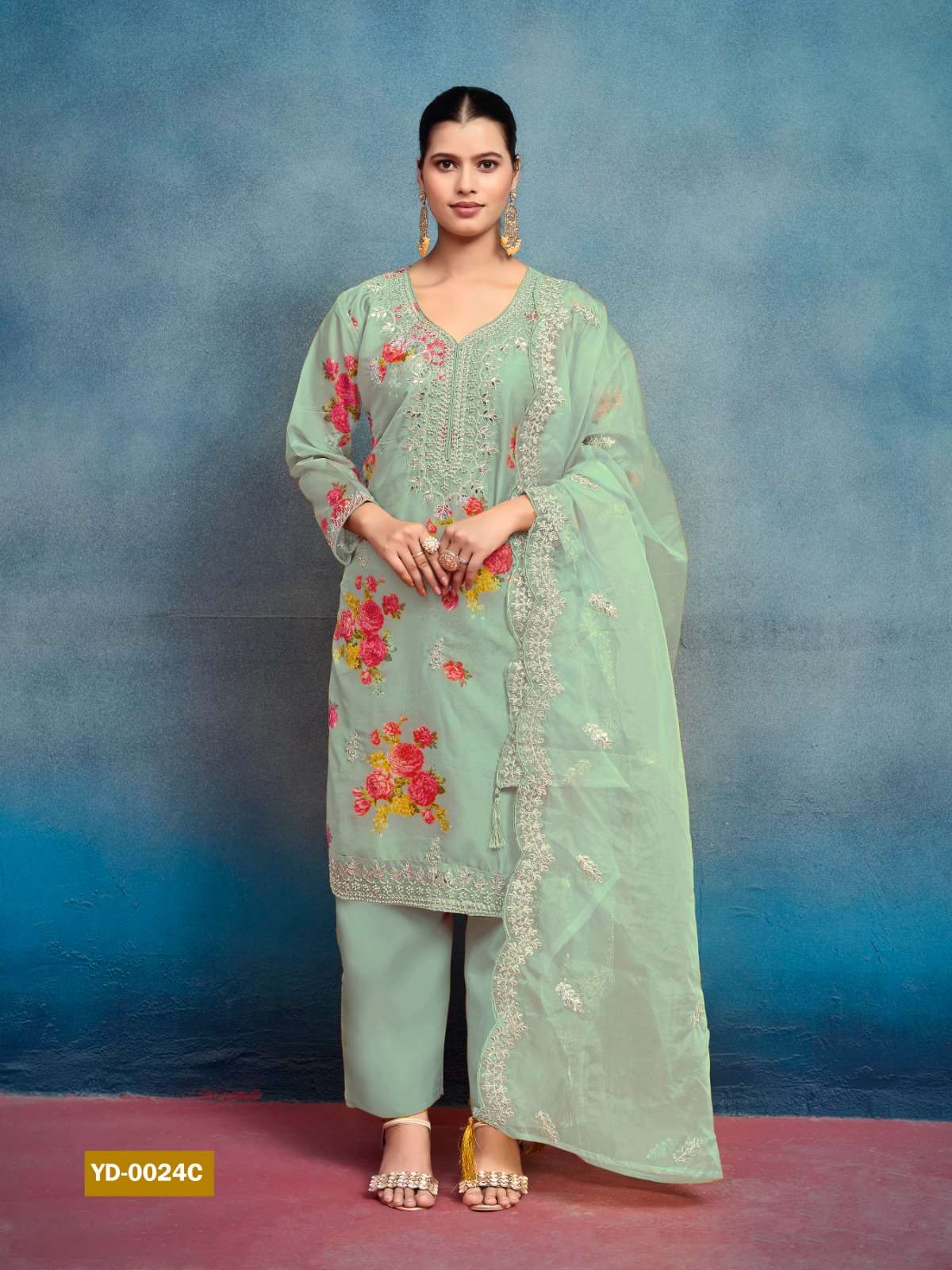 INDIAN DESIGNER FANCY WEDDING PARTY WEAR TEBBY SILK PISTA GREEN SALWAR SUIT KLS 24 C