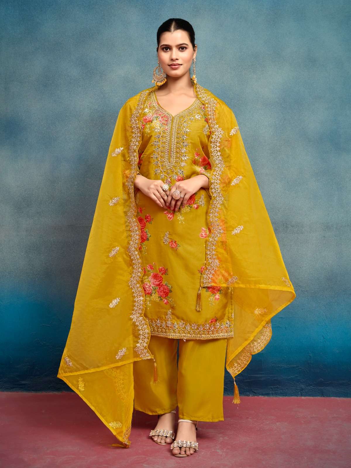 INDIAN DESIGNER FANCY WEDDING PARTY WEAR TEBBY YELLOW SILK SALWAR SUIT KLS 24 A