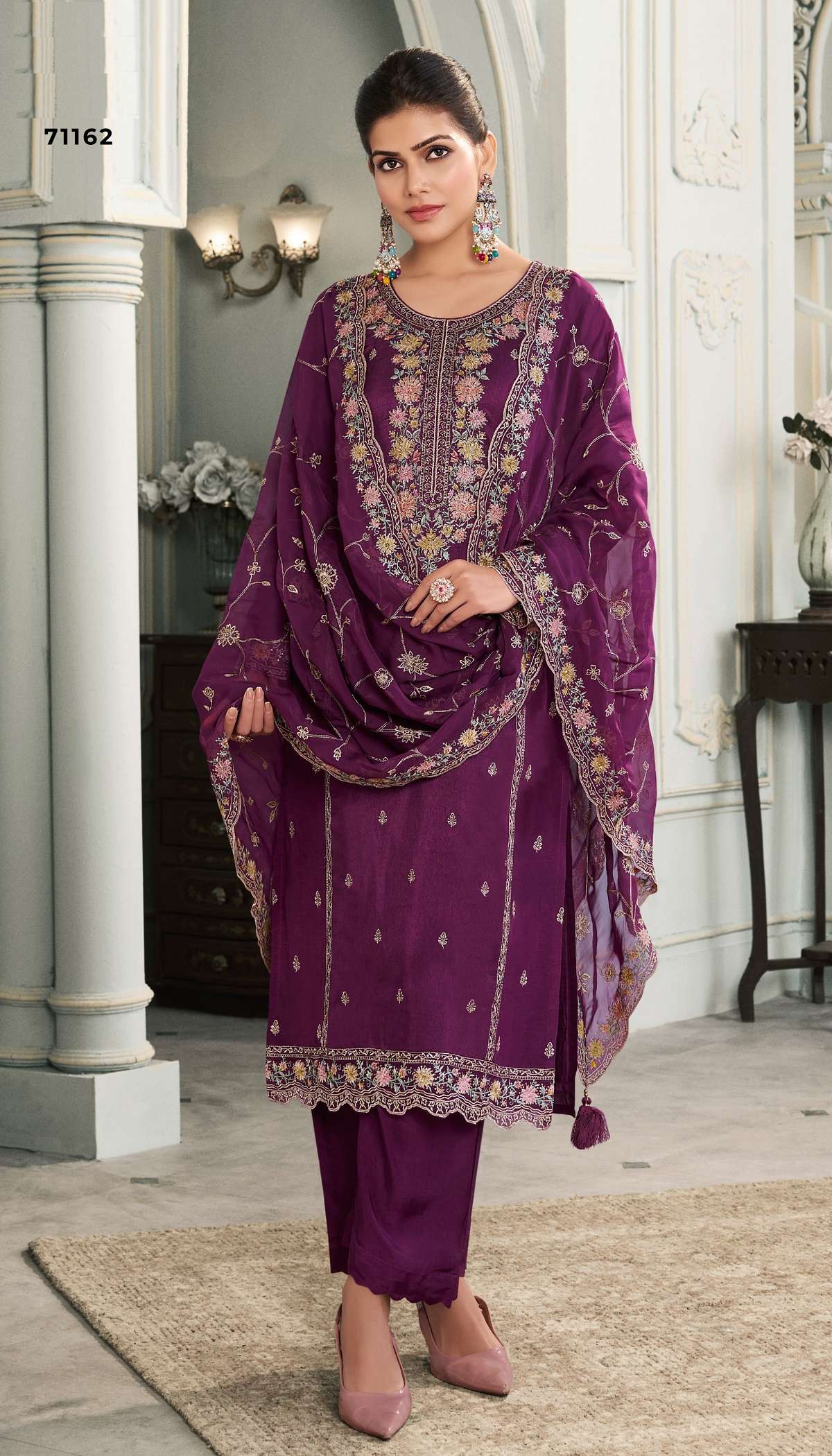 INDIAN DESIGNER FANCY WEDDING PARTY WEAR WINE SILK SALWAR SUITRH MULTY 71162