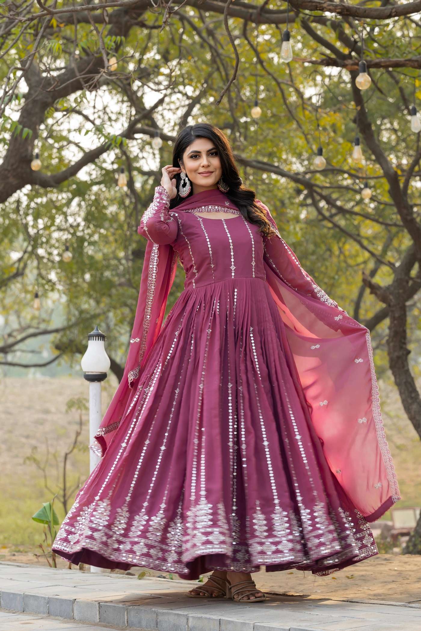 LATEST DESIGNER REAL GEORGETTE DEEP PINK ANARKALI GOWN FOR WEDDING PARTY WEAR SALWAR SUIT LONG GOWN PC 90 A
