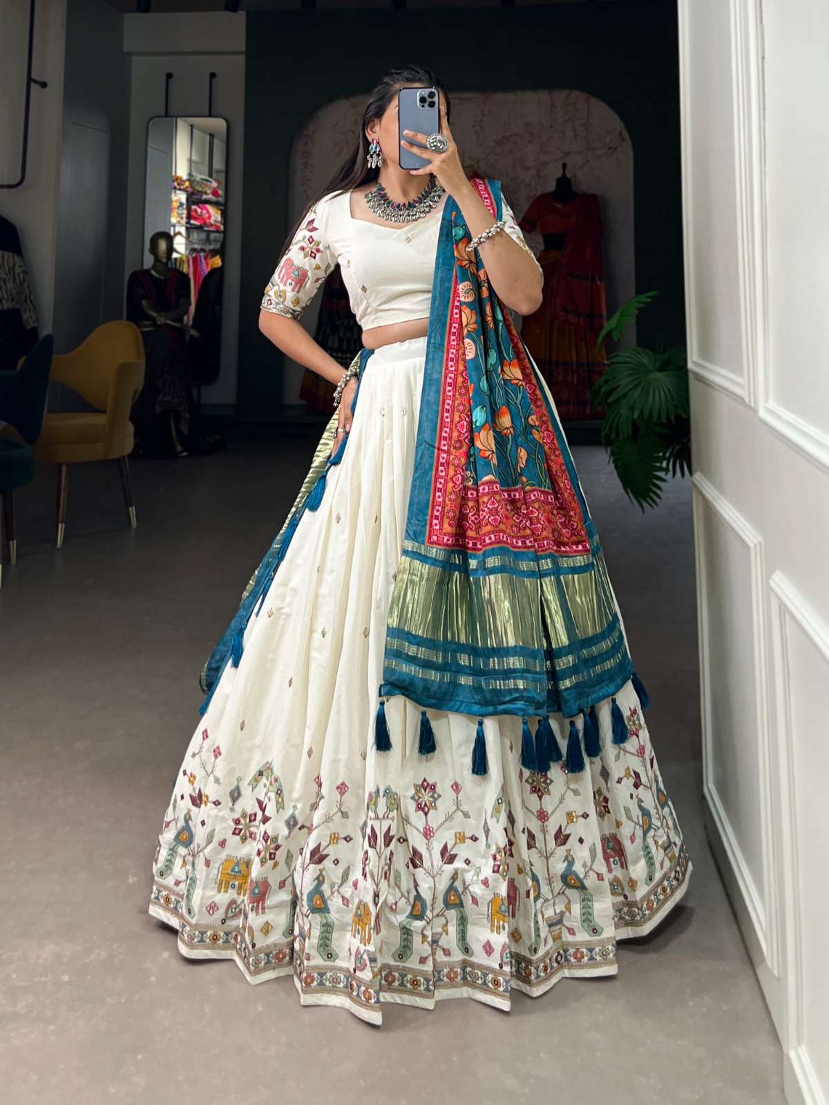LATEST DESIGNER WEDDING PARTY WEAR KHADI COTTON WHITE LEHENGA CHOLI LNB 1601 A